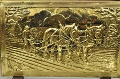 Porte-revues en laiton embossé de style colonial anglais pour fermier et charrue tirée par des chevaux