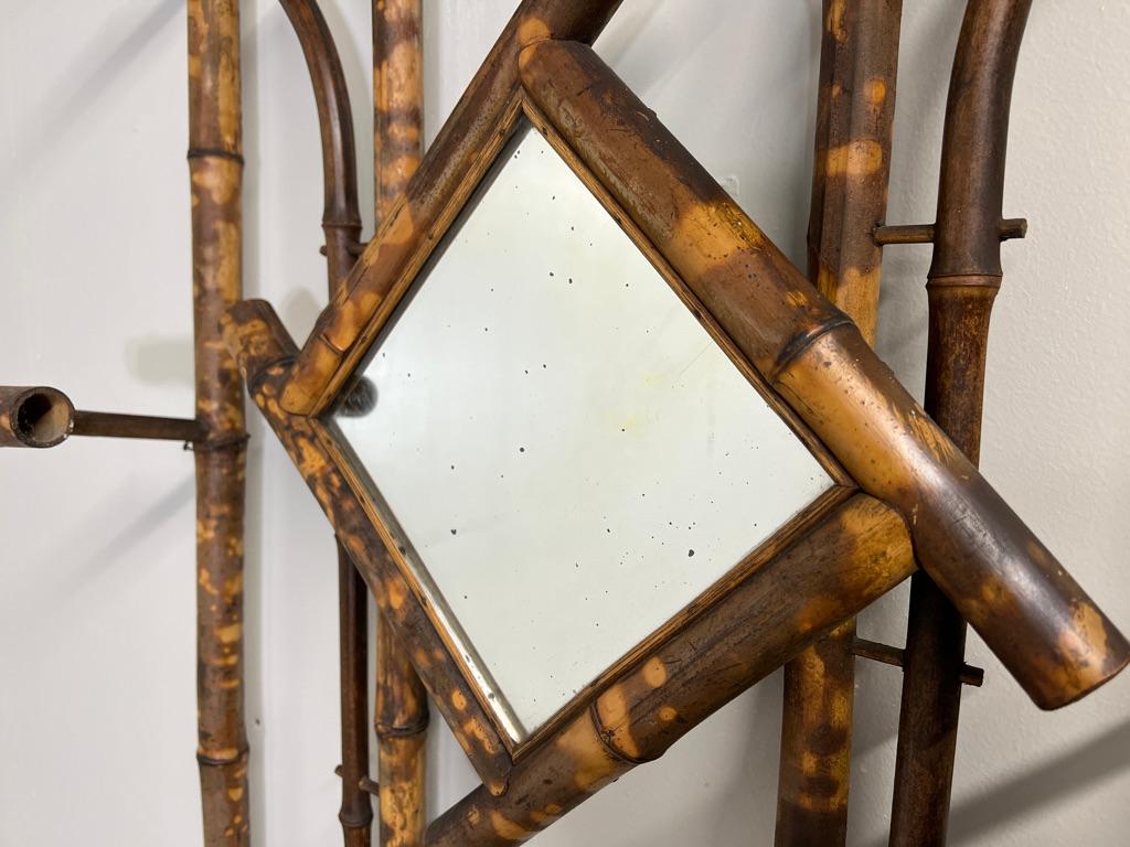 English Colonial Rattan Cane Bamboo coat hanger and umbrella stand with mirror For Sale 4