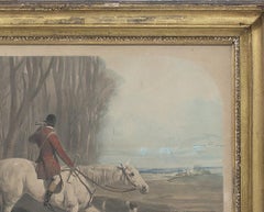 English colored drawing - 'Hunting on Horseback' (signed)