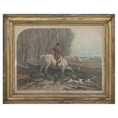 English colored drawing - 'Hunting on Horseback' (signed)