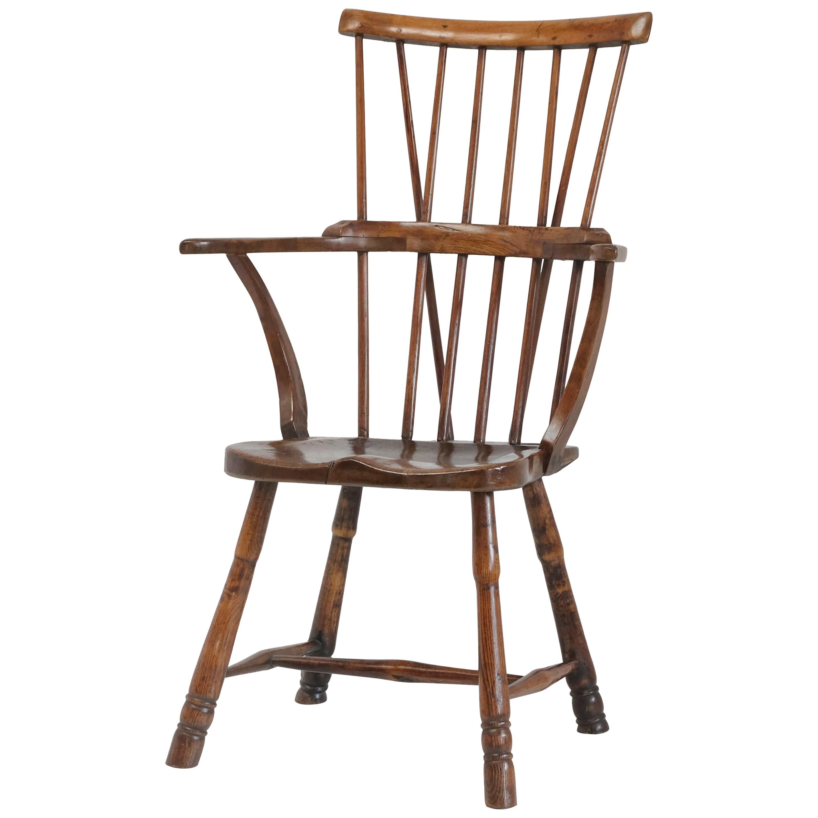 English Comb Back Windsor Chair, West Country, Rustic Primitive Armchair Elm Ash