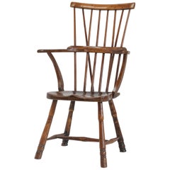 Antique English Comb Back Windsor Chair, West Country, Rustic Primitive Armchair Elm Ash