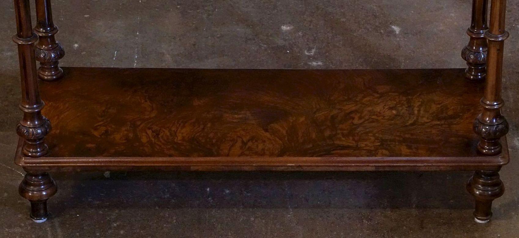 English Console Buffet Server or Shelves of Burled Walnut For Sale 11