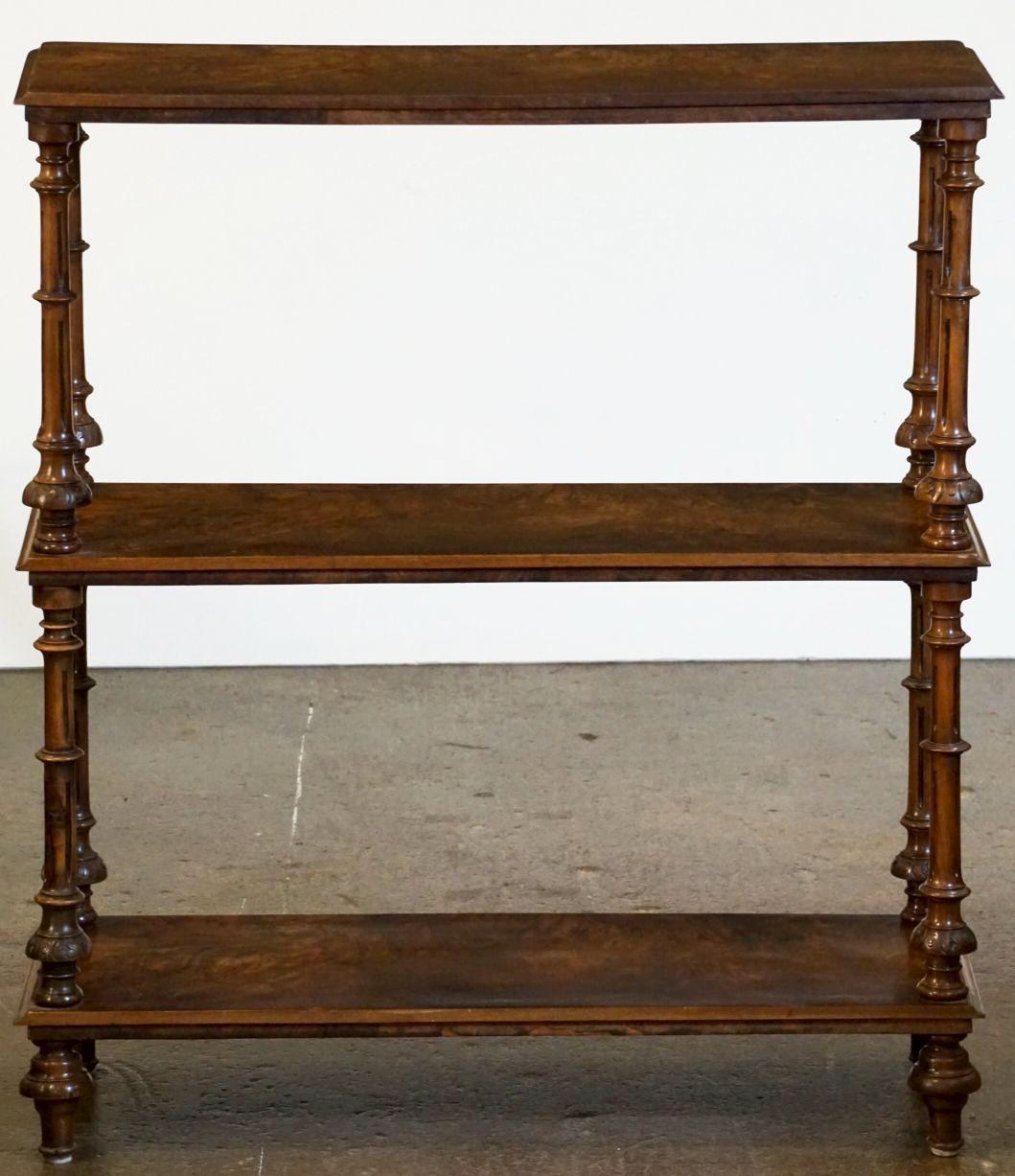 English Console Buffet Server or Shelves of Burled Walnut 13