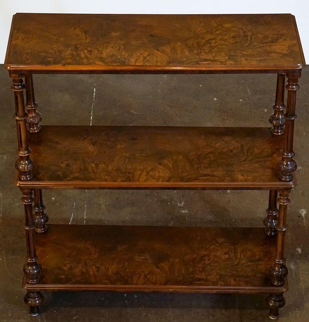 19th Century English Console Buffet Server or Shelves of Burled Walnut For Sale