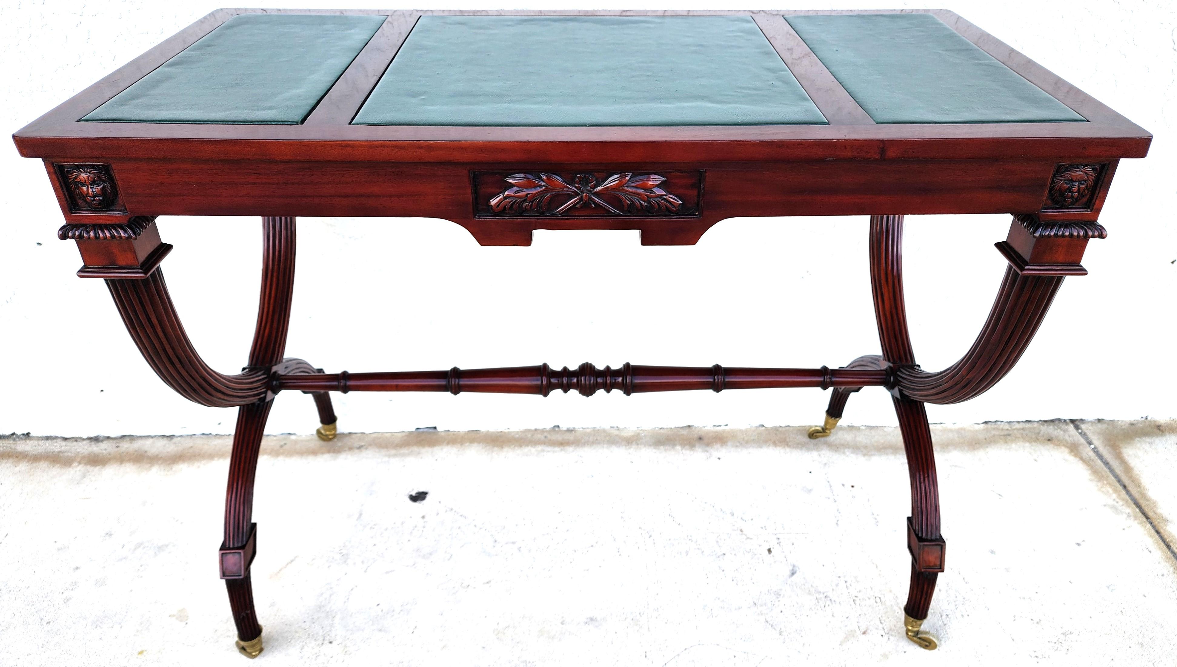 For FULL item description click on CONTINUE READING at the bottom of this page.

Offering One Of Our Recent Palm Beach Estate Fine Furniture Acquisitions Of A
English Rolling Console Table Charles X Style with Brass Casters
Top is either leather or