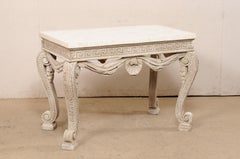 English Console Table W/Intricate Carvings and a Tessellated Travertine Top