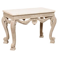 English Console Table W/Intricate Carvings and a Tessellated Travertine Top