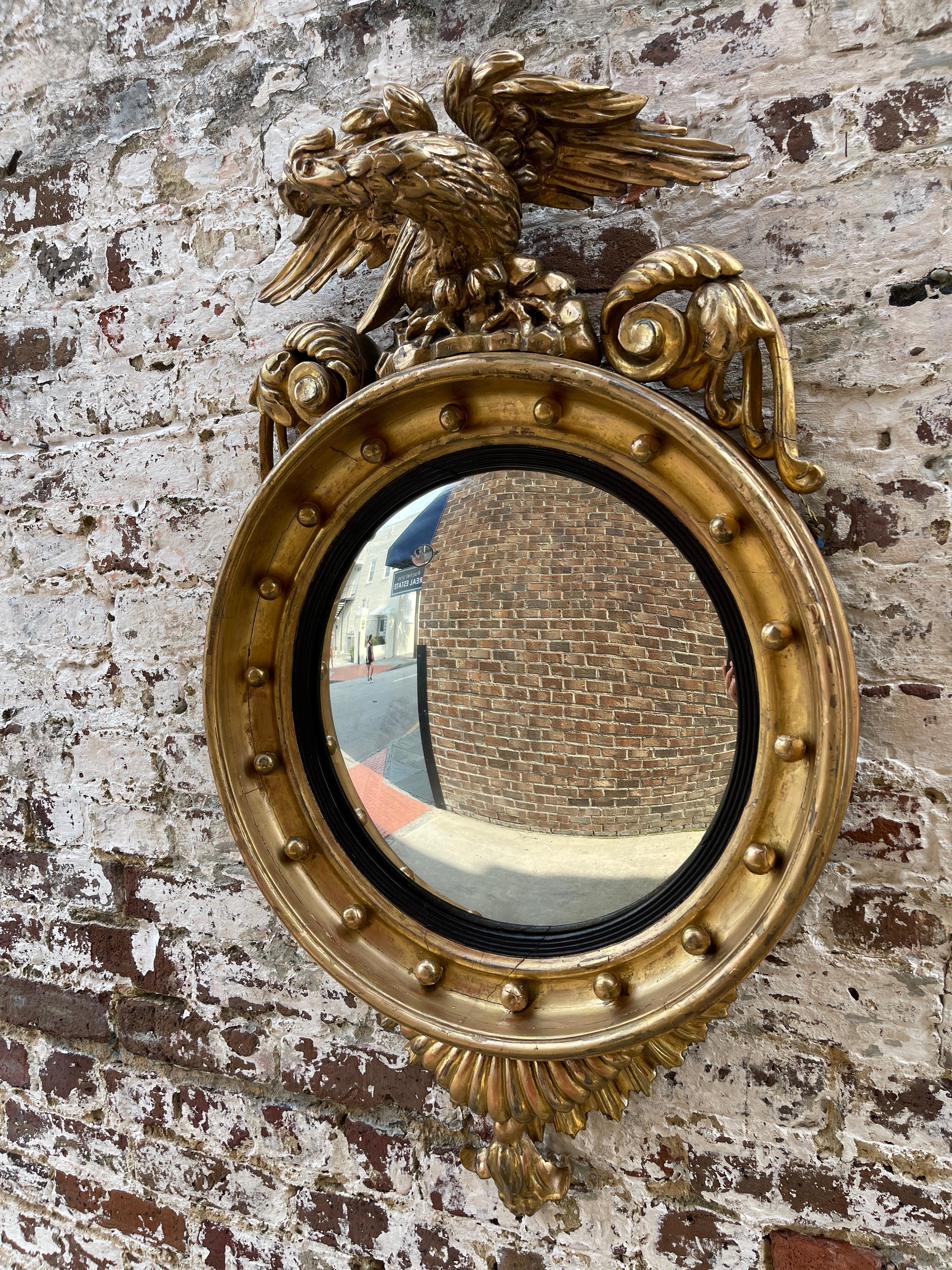 English convex mirror with eagle early 19th century 
