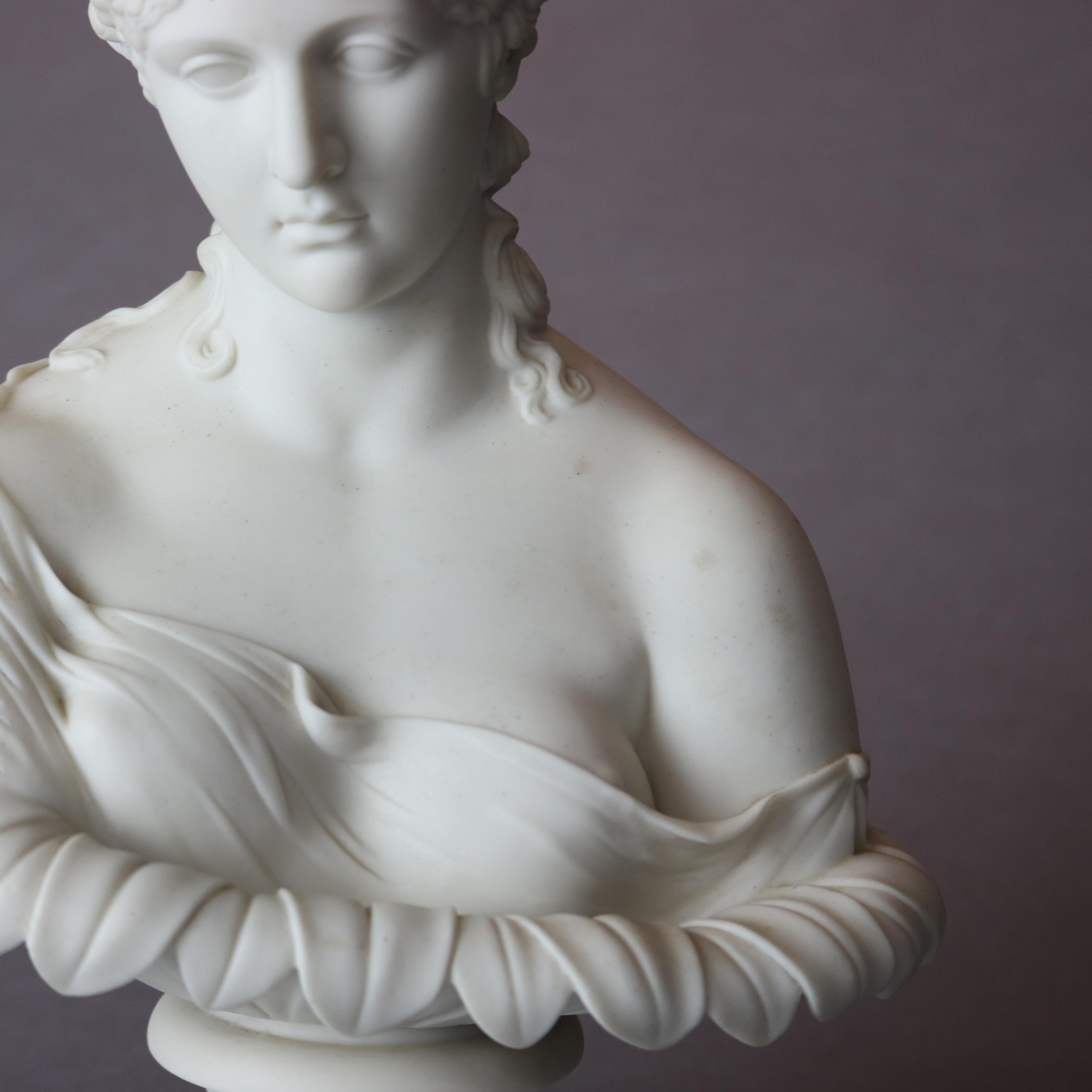 19th Century English Copeland School Cast Parian Porcelain Bust of Classical Woman, c1890