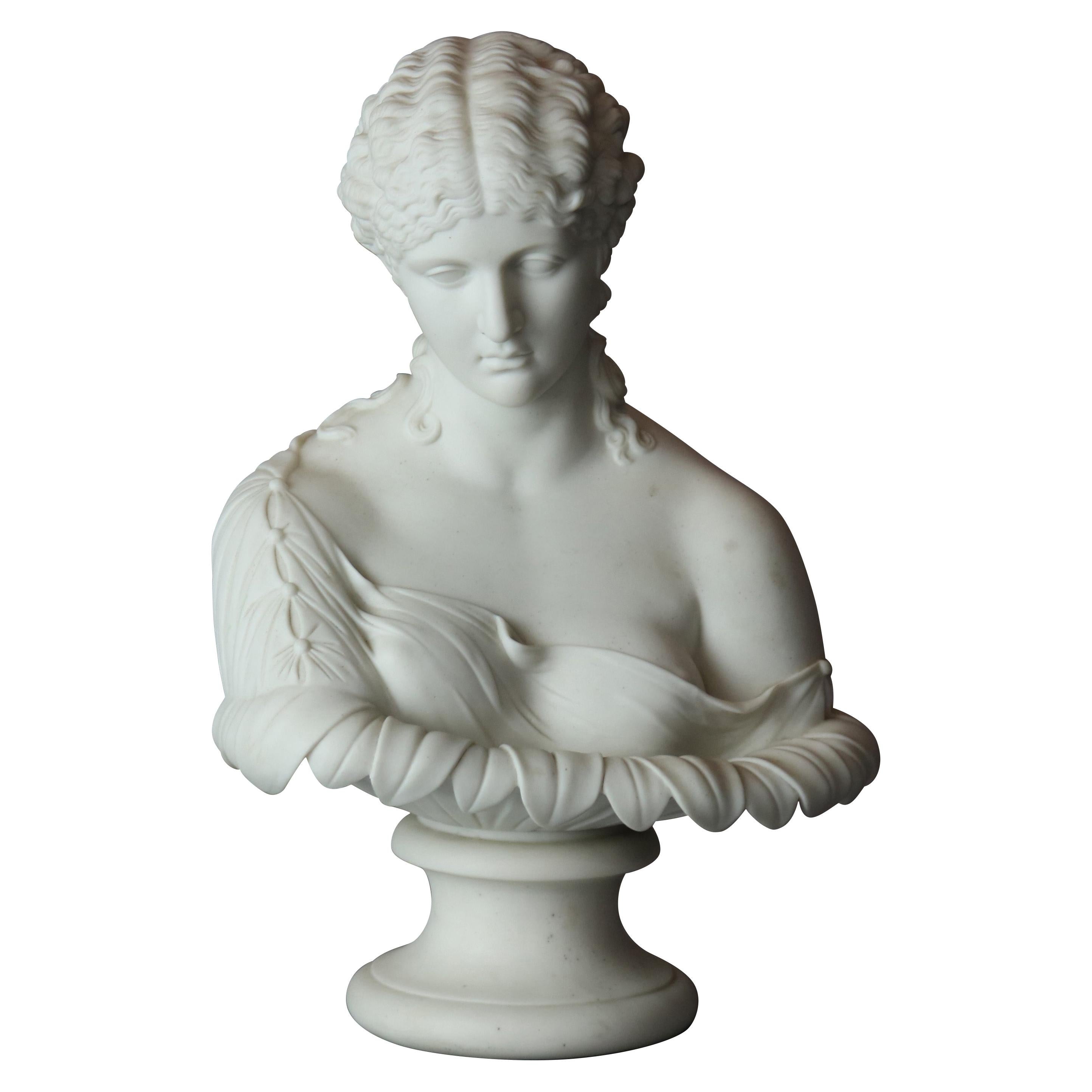English Copeland School Cast Parian Porcelain Bust of Classical Woman, c1890