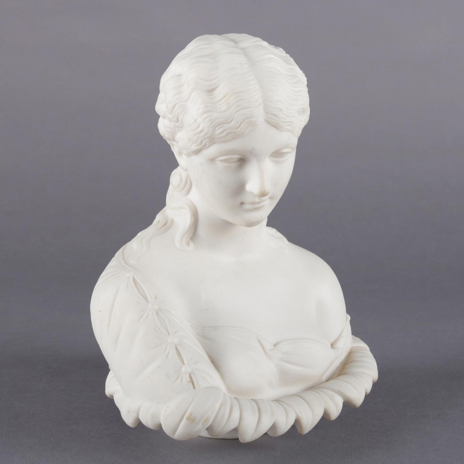 Classical Greek English Copeland School Cast Parian Porcelain Bust of Classical Woman