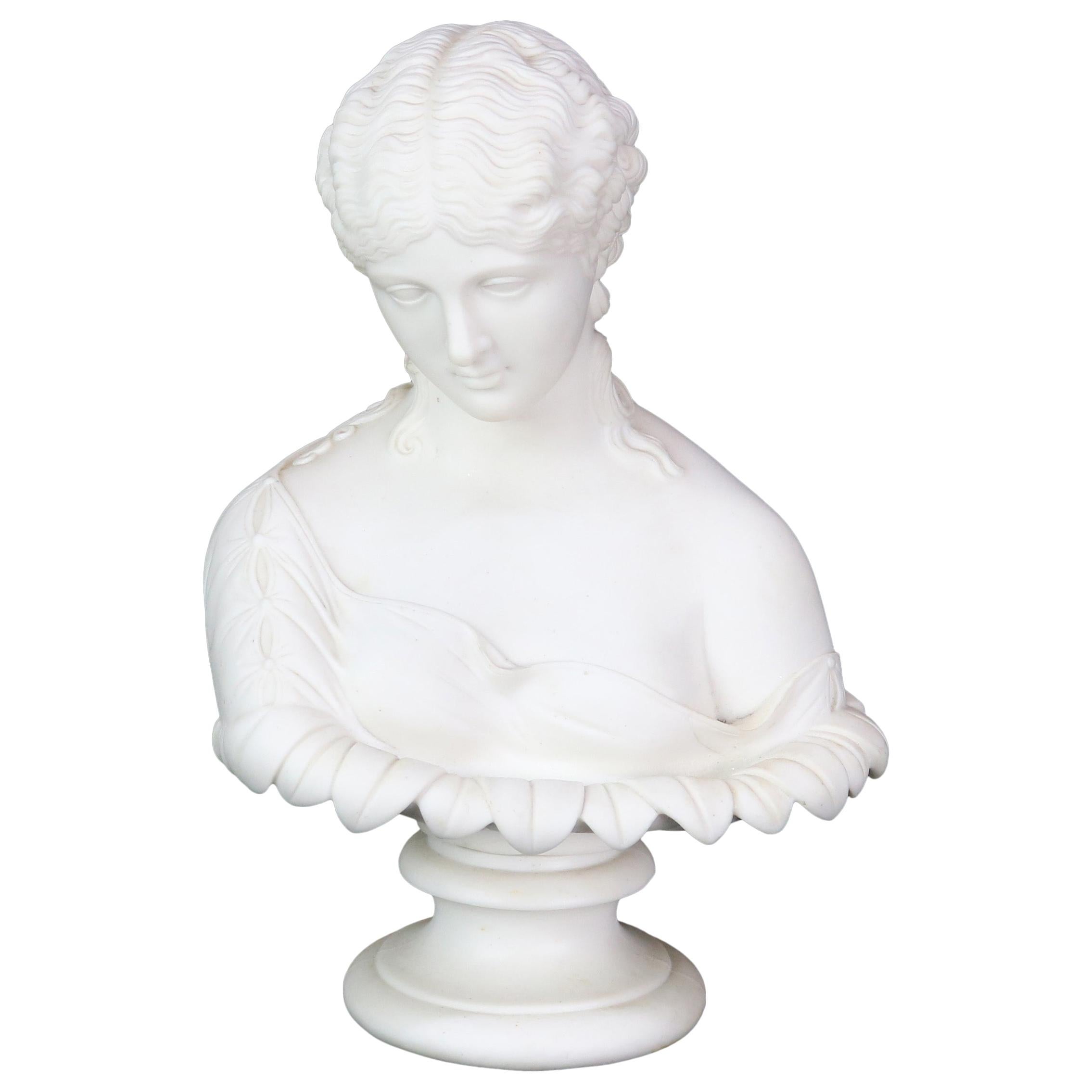 English Copeland School Cast Parian Porcelain Bust of Classical Woman