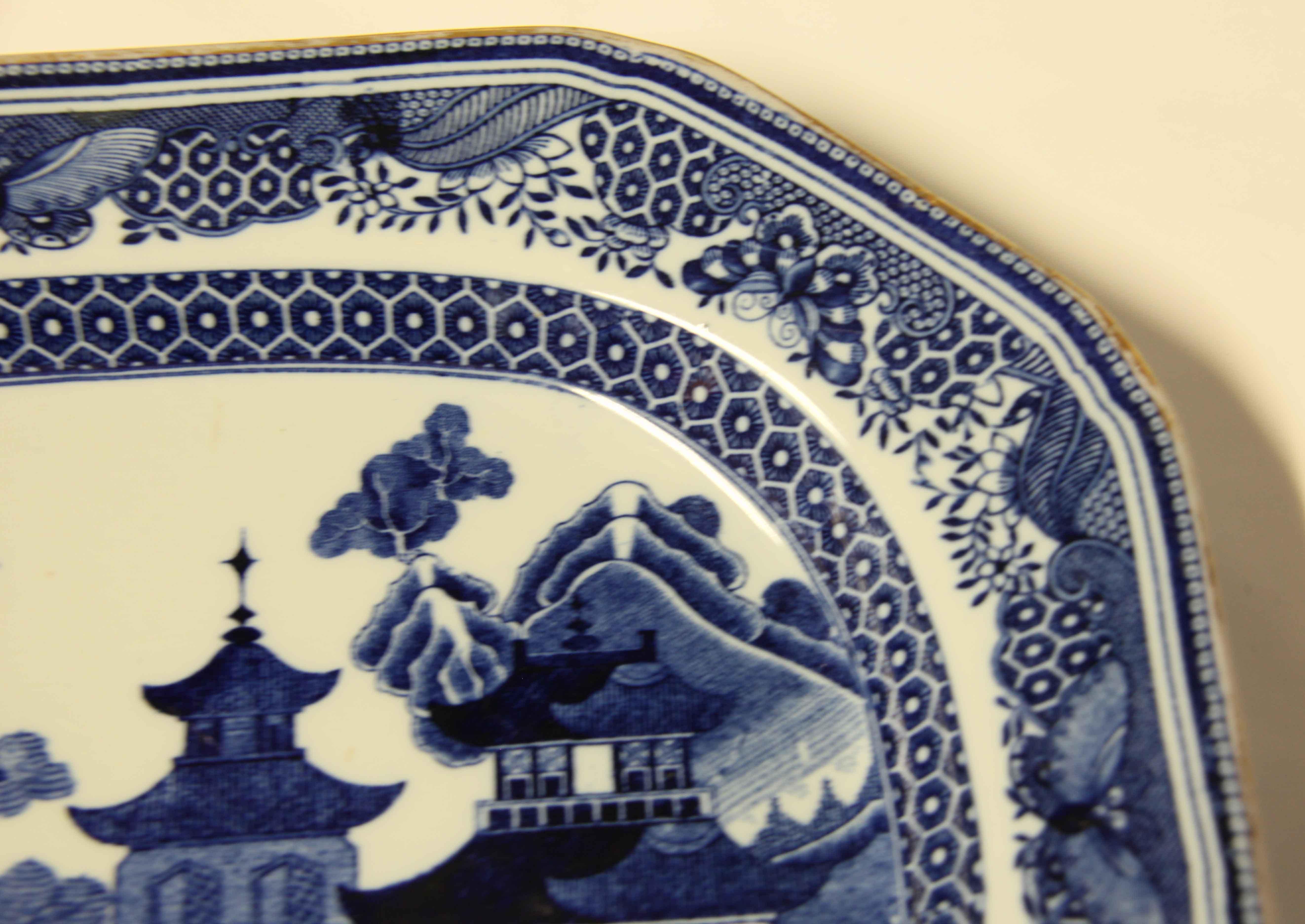 Gold English Copeland Spode Blue and White Platter For Sale