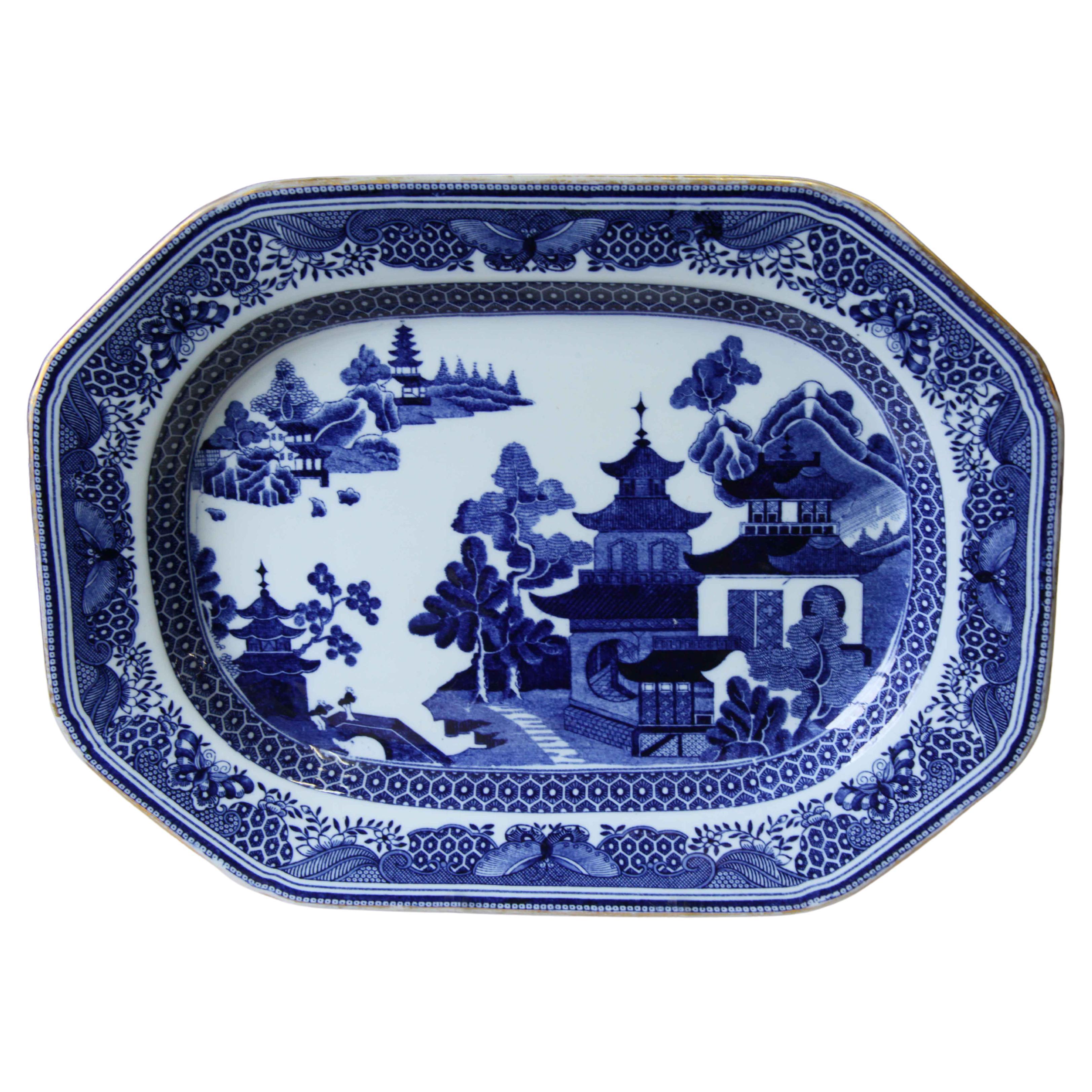 English Copeland Spode Blue and White Platter For Sale
