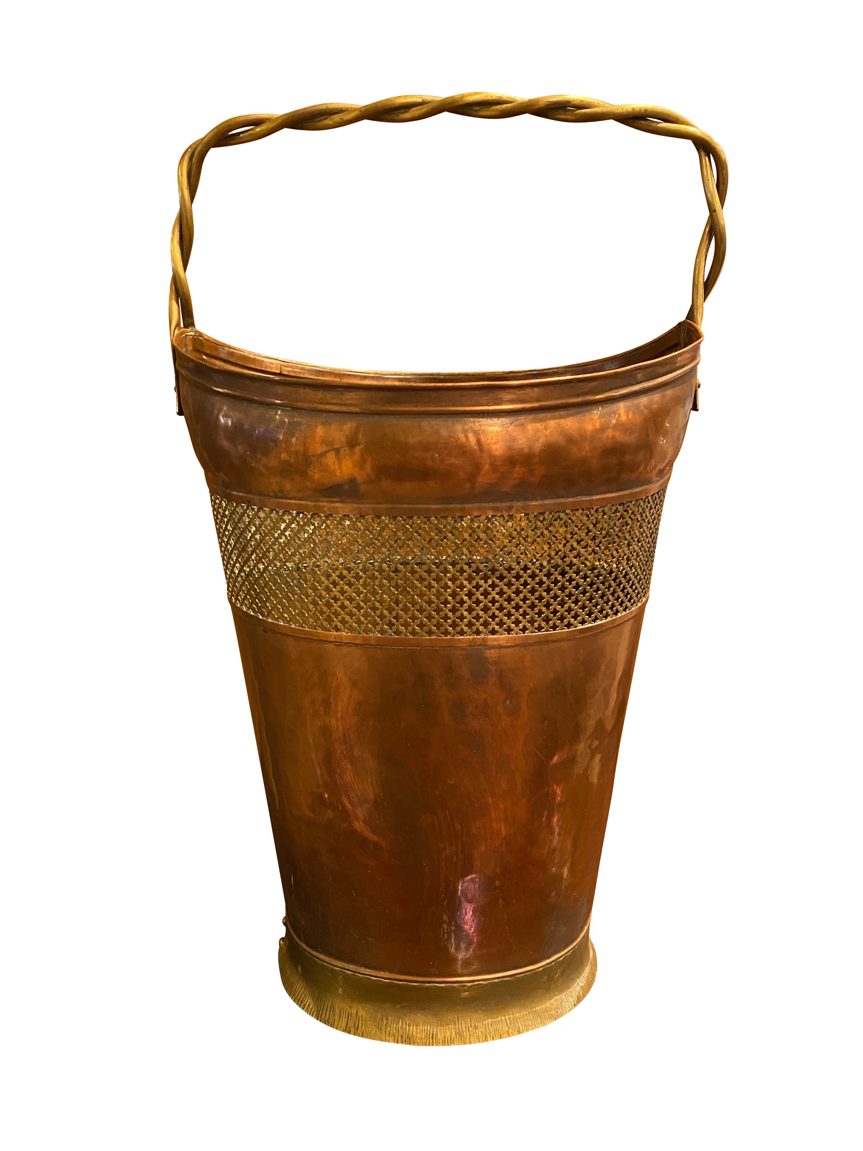 European English Copper and Brass Fireplace Basket For Sale
