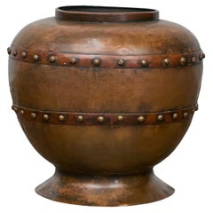Antique English Copper Arts & Crafts 19th Century Riveted Planter with Patina Finish