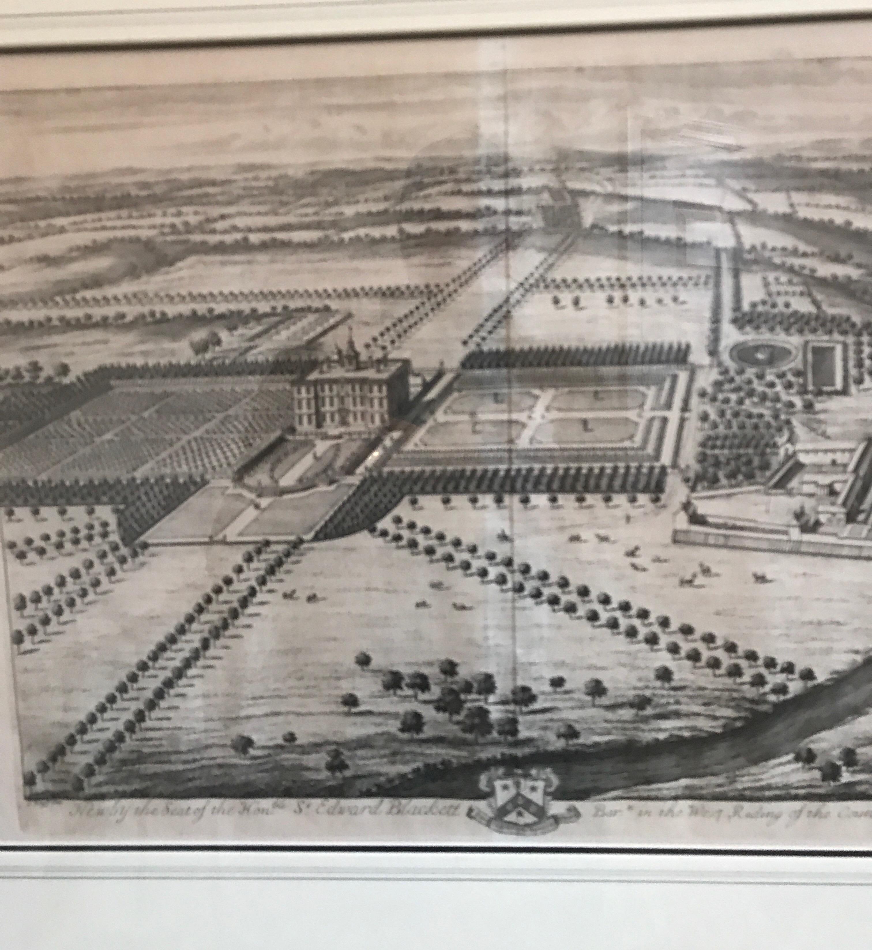 English 18th century engraving of Newby Manor by Johannes Kip.
Kip engraved views of the English castles and country houses after
drawings by Leonard Knyft. This work is from Kip's significant series Britannia Illustrata.