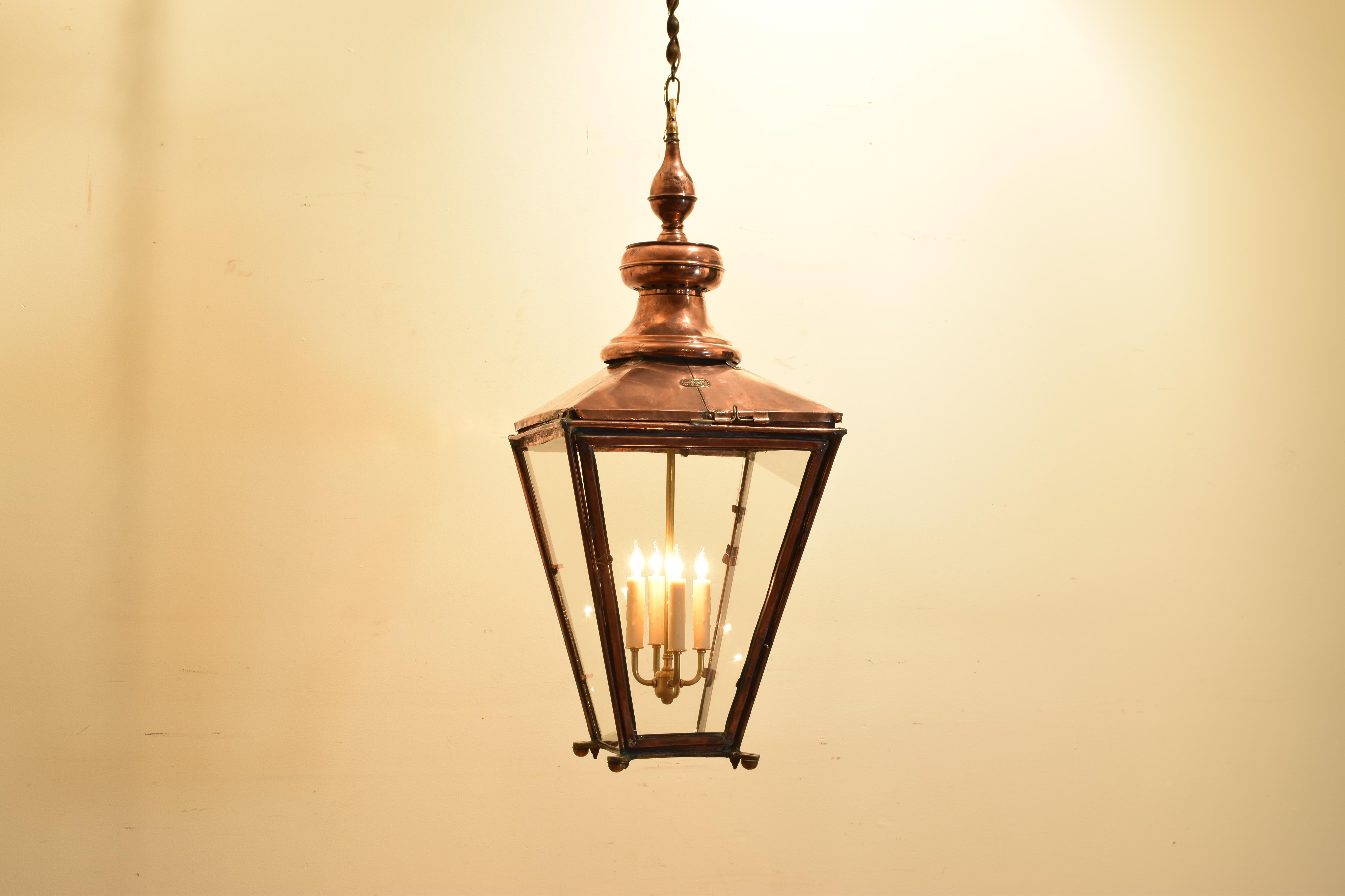 English Copper Gas Lantern, Now Electrified, Mid-19th Century, UL Wired In Good Condition In Atlanta, GA
