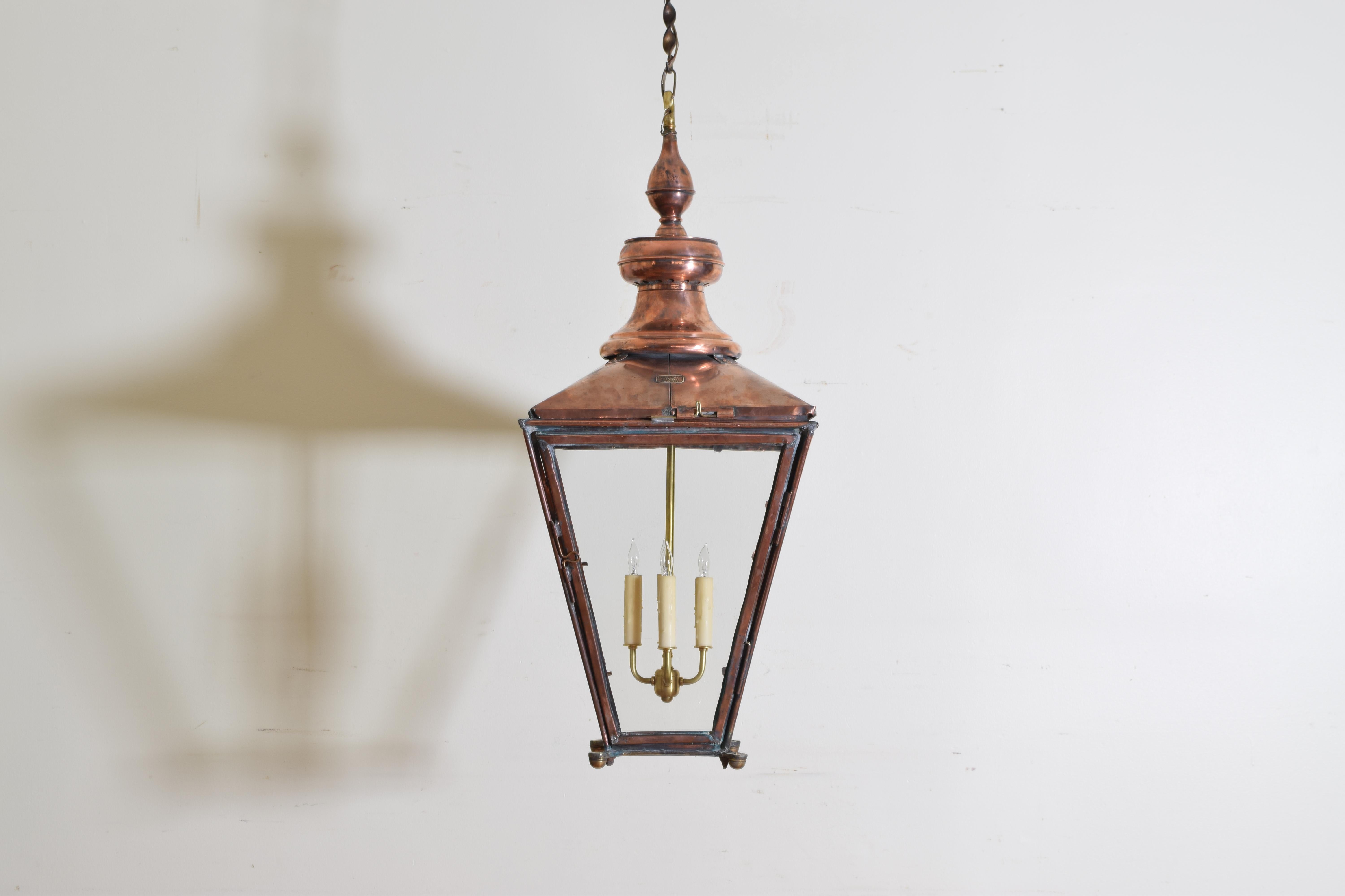 English Copper Gas Lantern, Now Electrified, Mid-19th Century, UL Wired 1