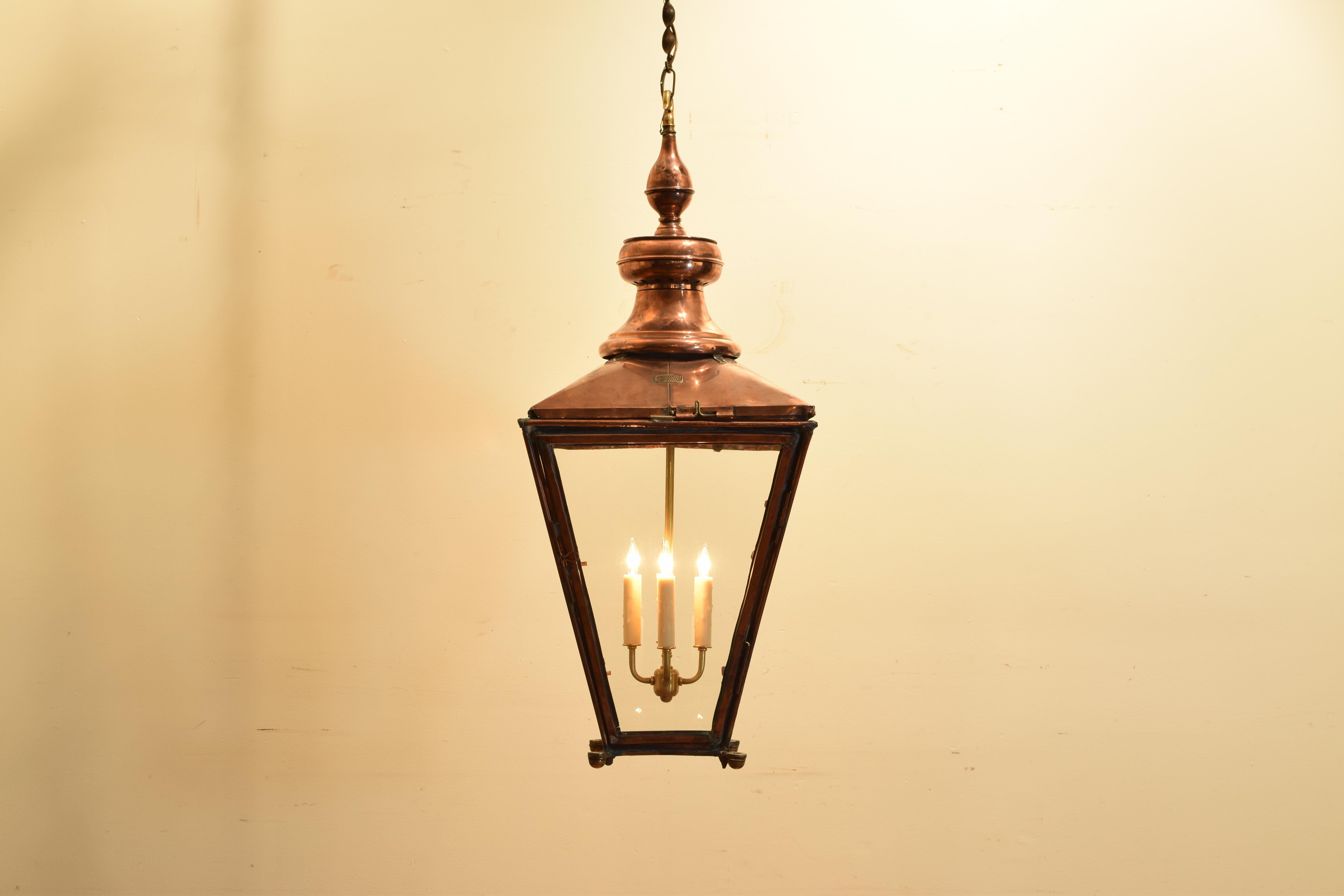 English Copper Gas Lantern, Now Electrified, Mid-19th Century, UL Wired 2