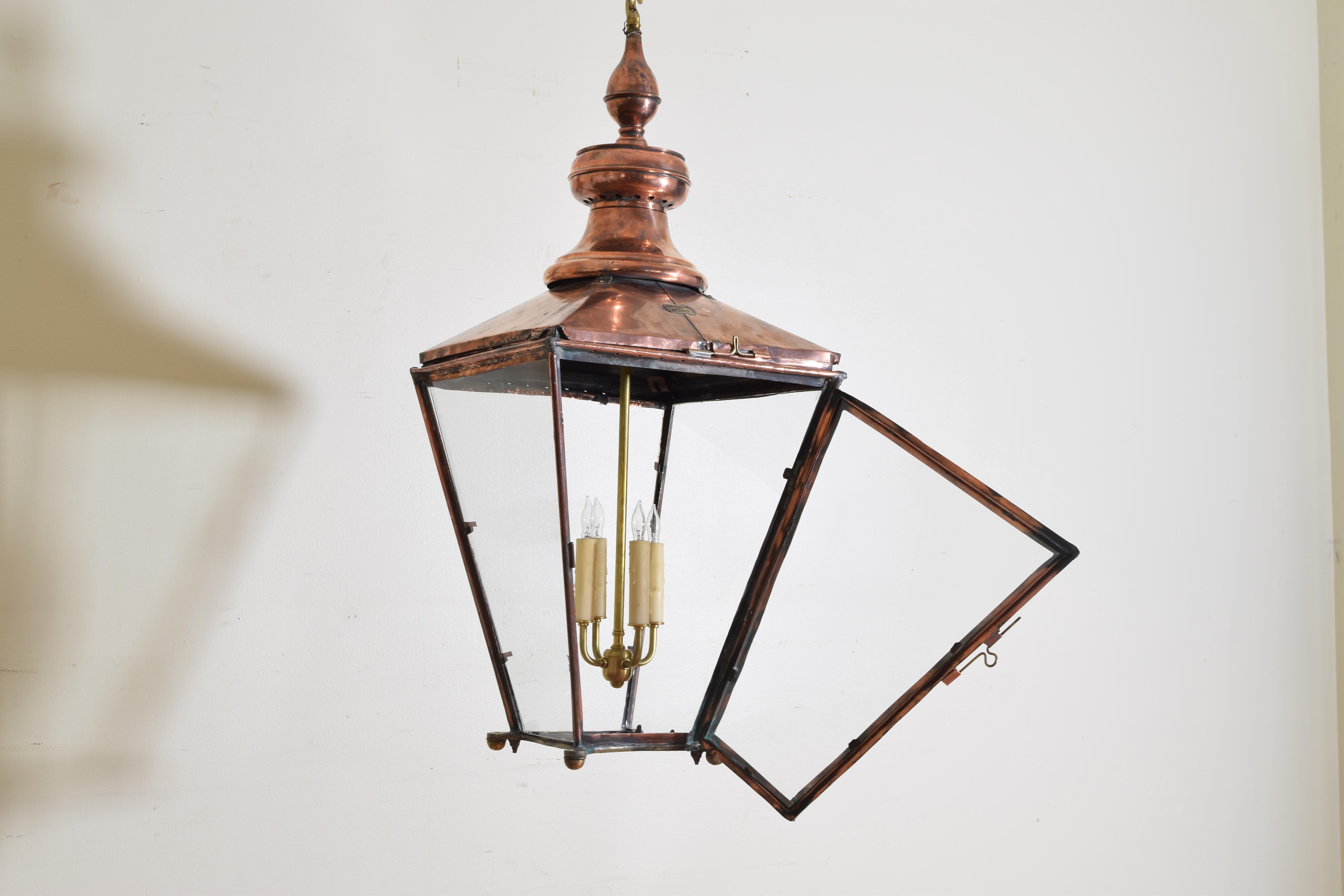 English Copper Gas Lantern, Now Electrified, Mid-19th Century, UL Wired 3