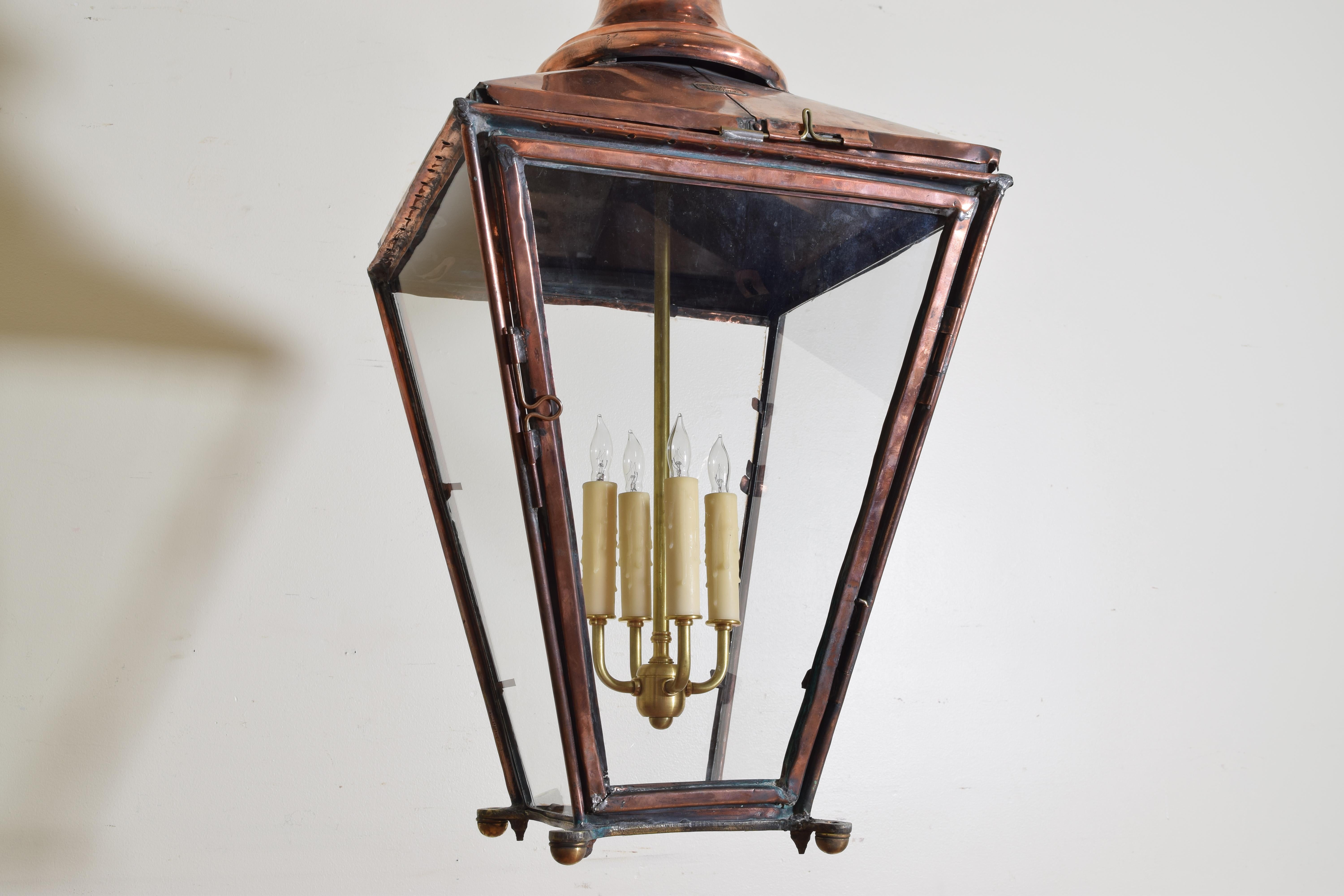 English Copper Gas Lantern, Now Electrified, Mid-19th Century, UL Wired 4