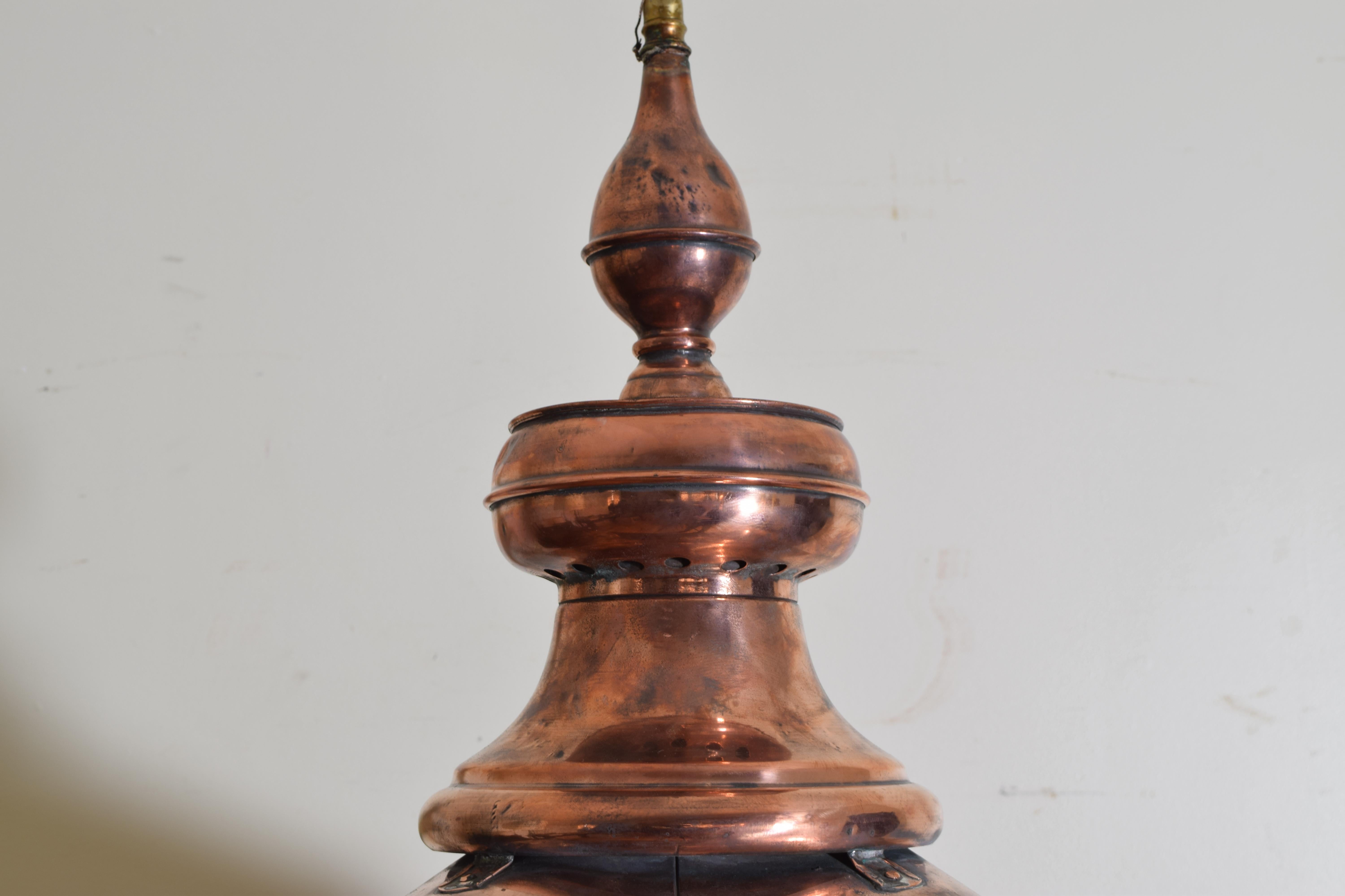 English Copper Gas Lantern, Now Electrified, Mid-19th Century, UL Wired 6
