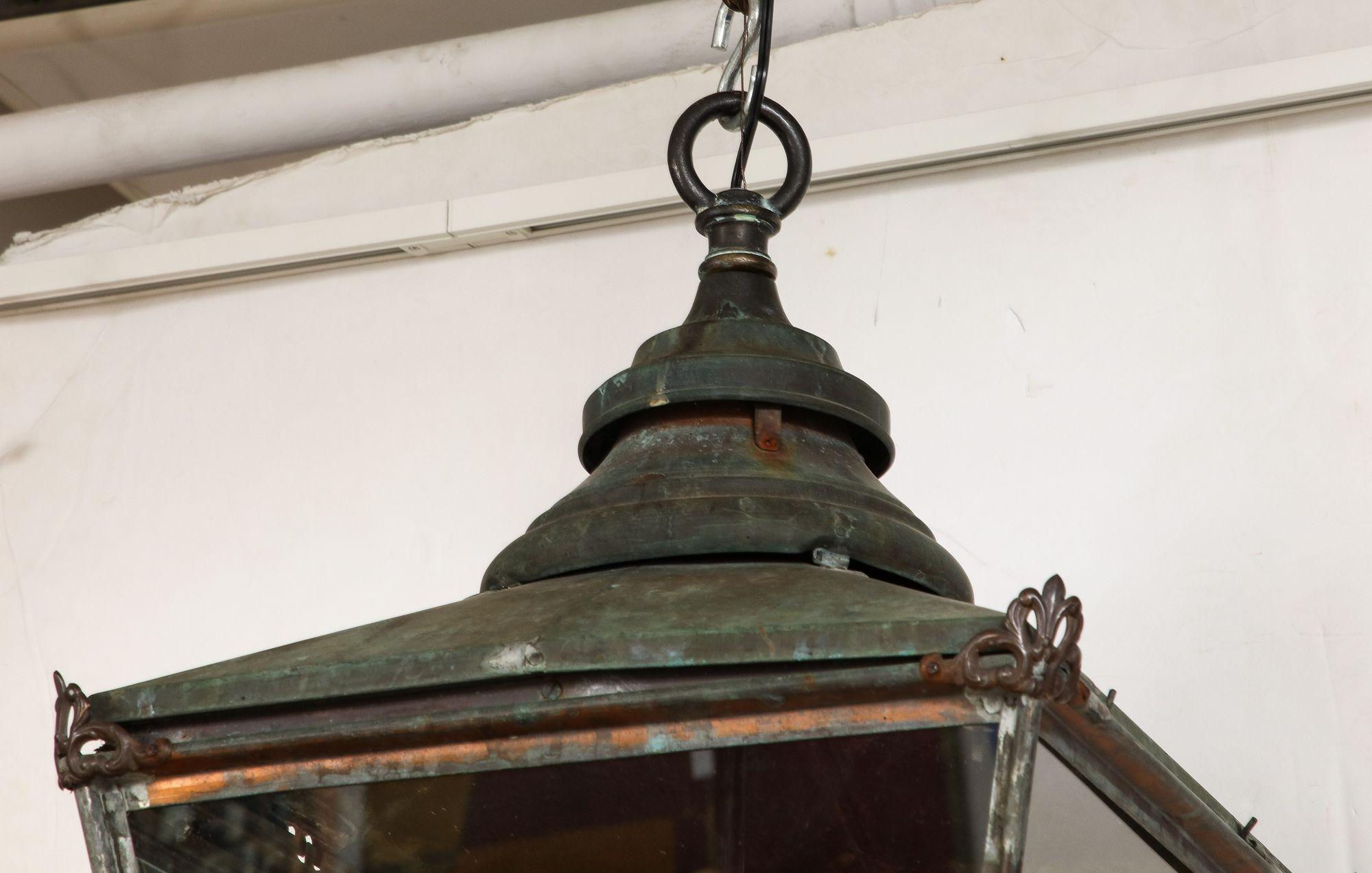 English Copper Hanging Hall Lantern 6