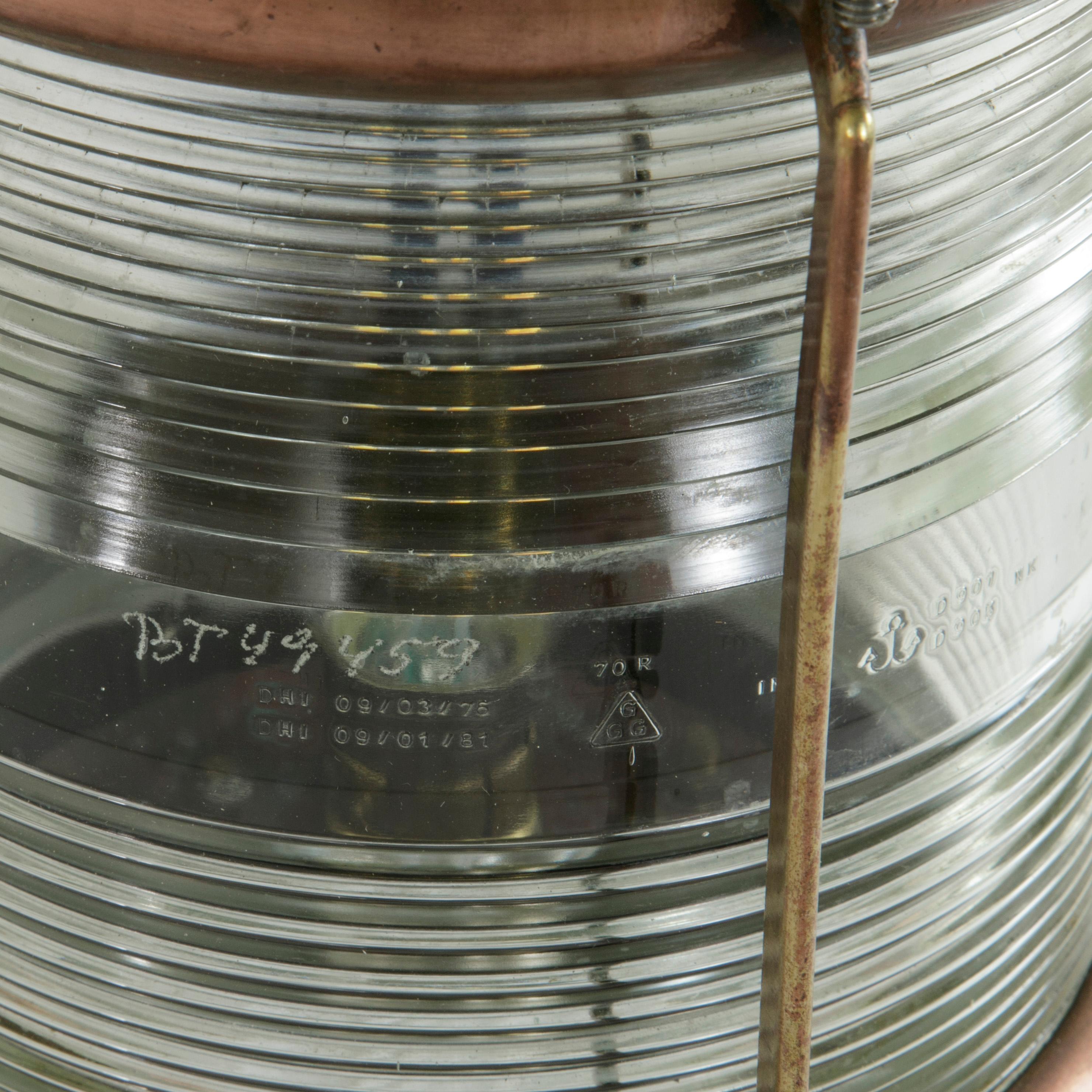 English Copper Marine Lantern with Engraved Brass Masthead Label, Electrified 4