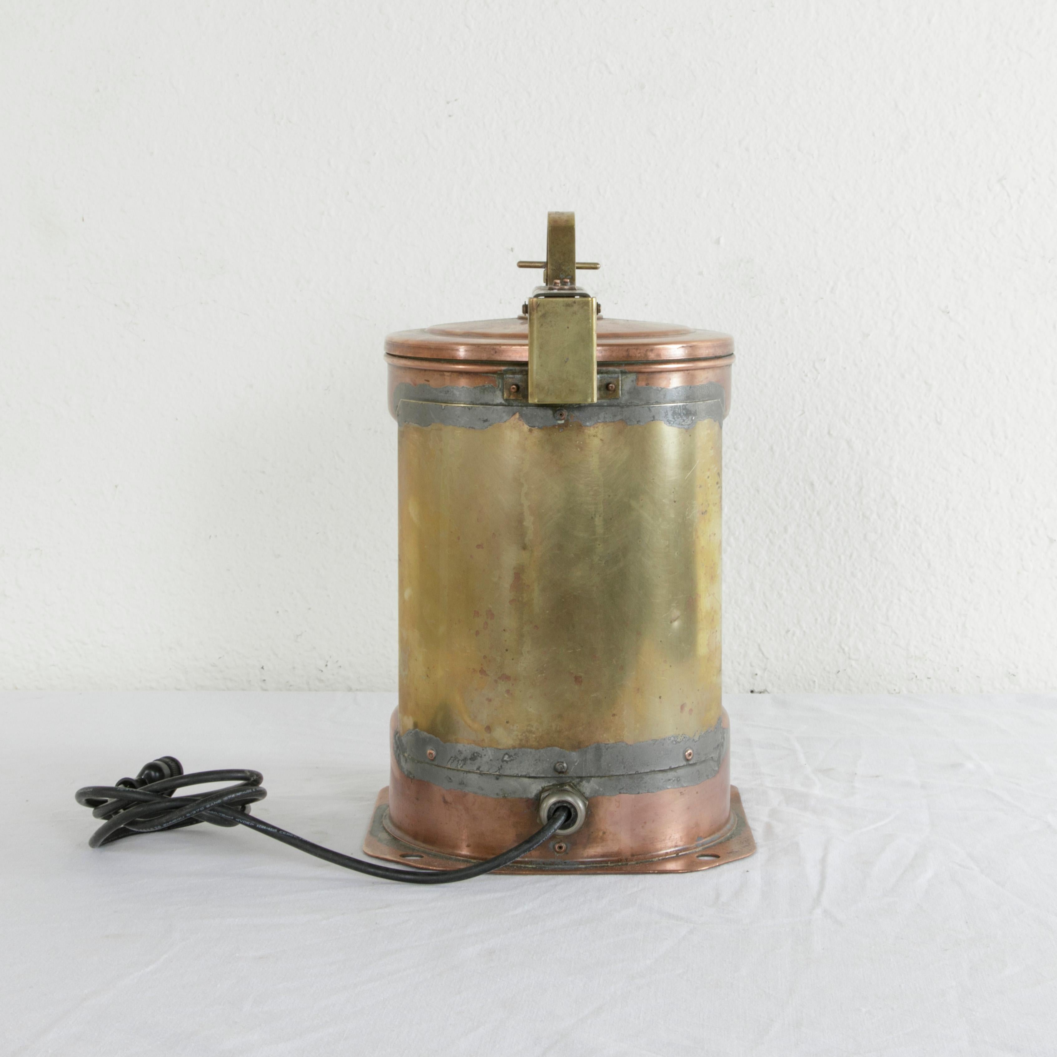 20th Century English Copper Marine Lantern with Engraved Brass Masthead Label, Electrified