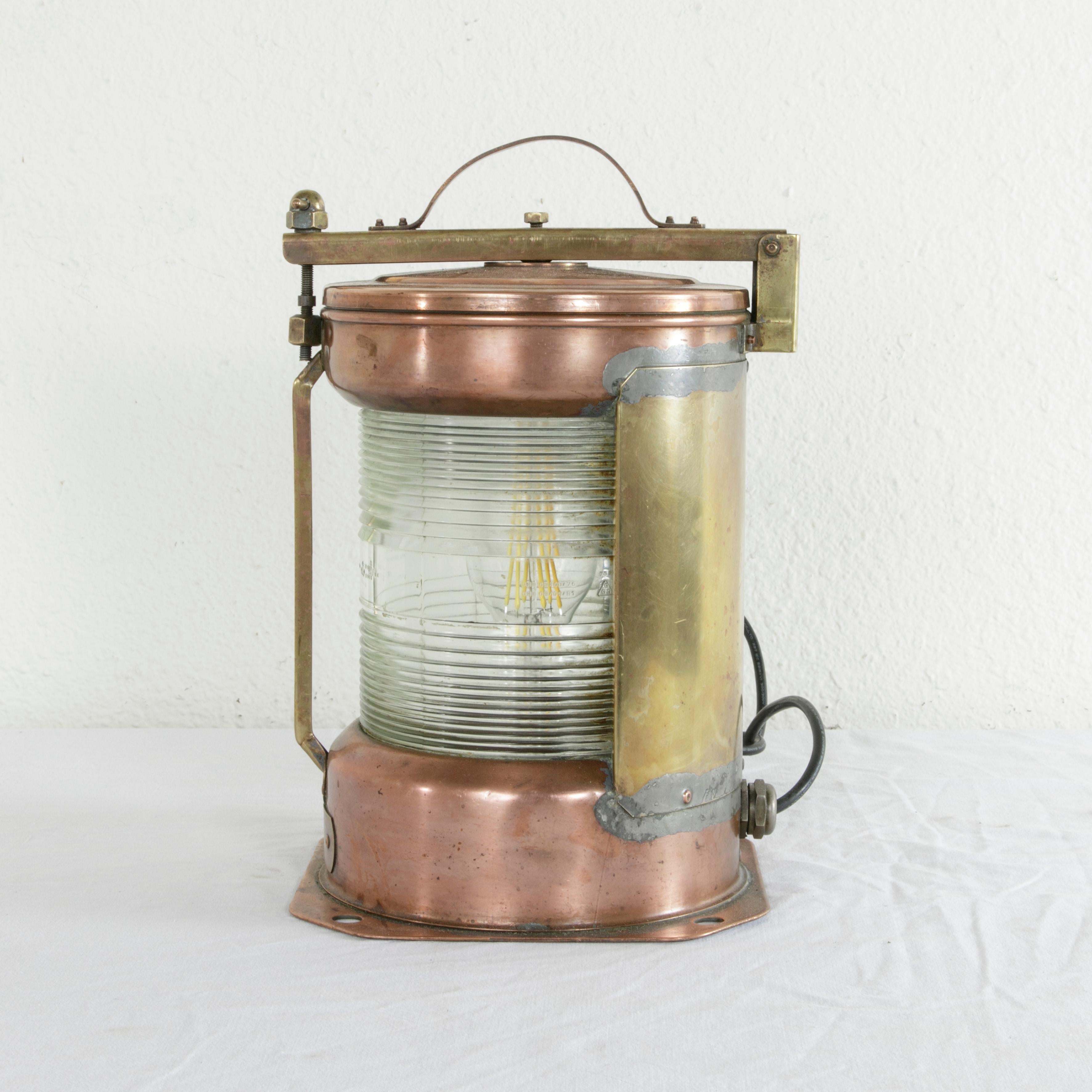English Copper Marine Lantern with Engraved Brass Masthead Label, Electrified 1