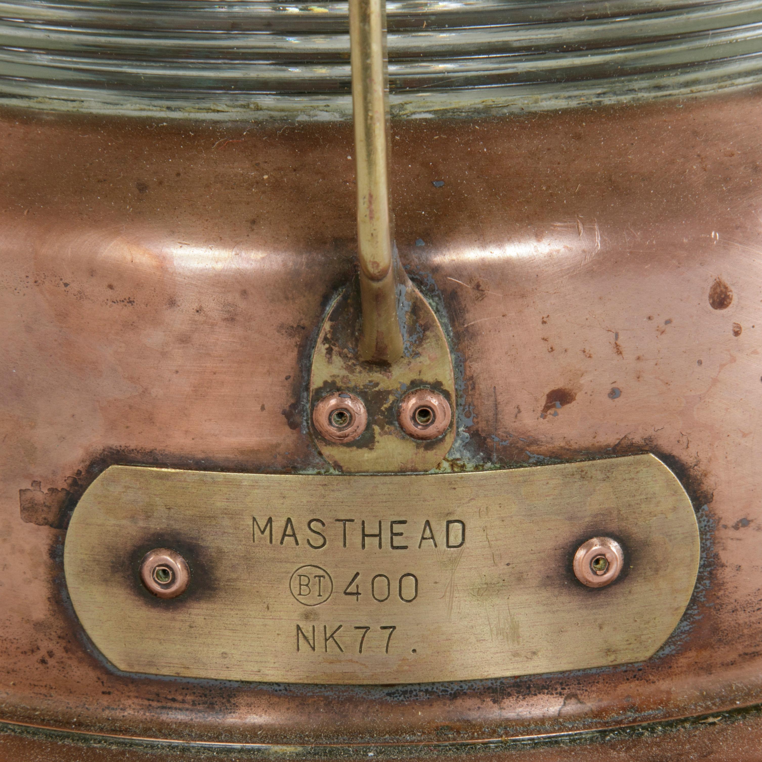 English Copper Marine Lantern with Engraved Brass Masthead Label, Electrified 3