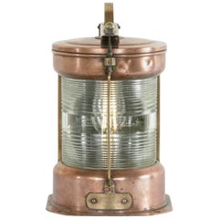 Vintage English Copper Marine Lantern with Engraved Brass Masthead Label, Electrified