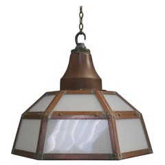 Antique English Copper 
Opaline Glass Pendant Light