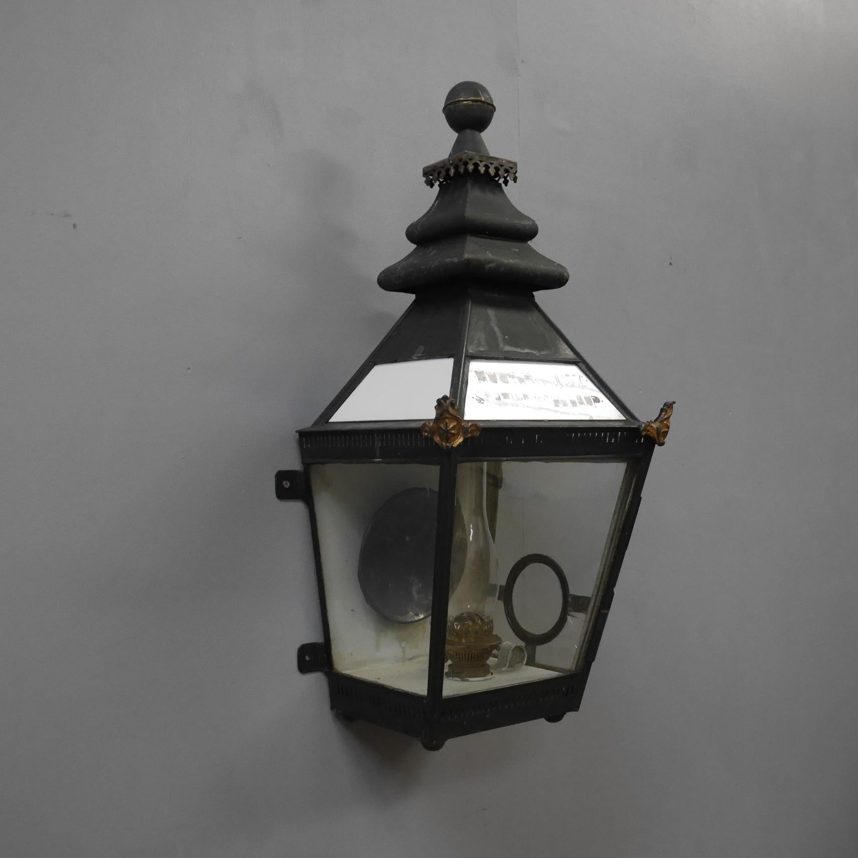 Glazed English Copper & Opaline Glass Railway Station Lantern ~ NOS For Sale
