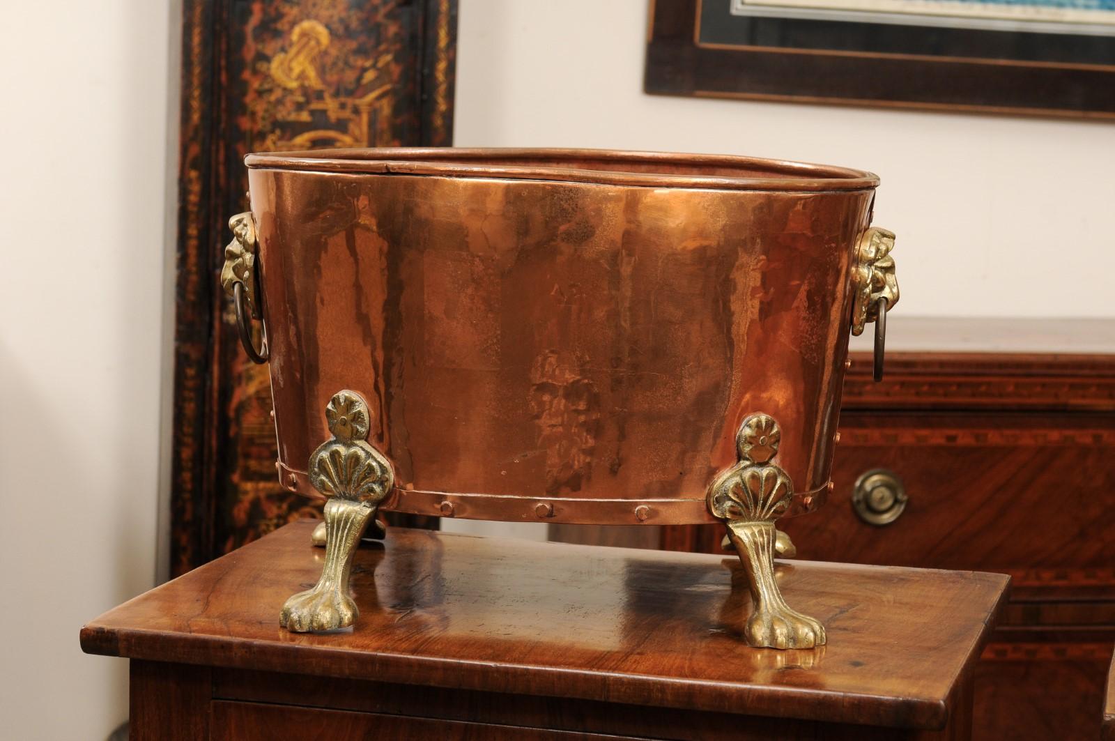 English Copper Pot with Brass Handles & Paw Feet, Ca. 1890 For Sale 5