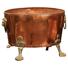 English Copper Pot with Brass Handles & Paw Feet, Ca. 1890