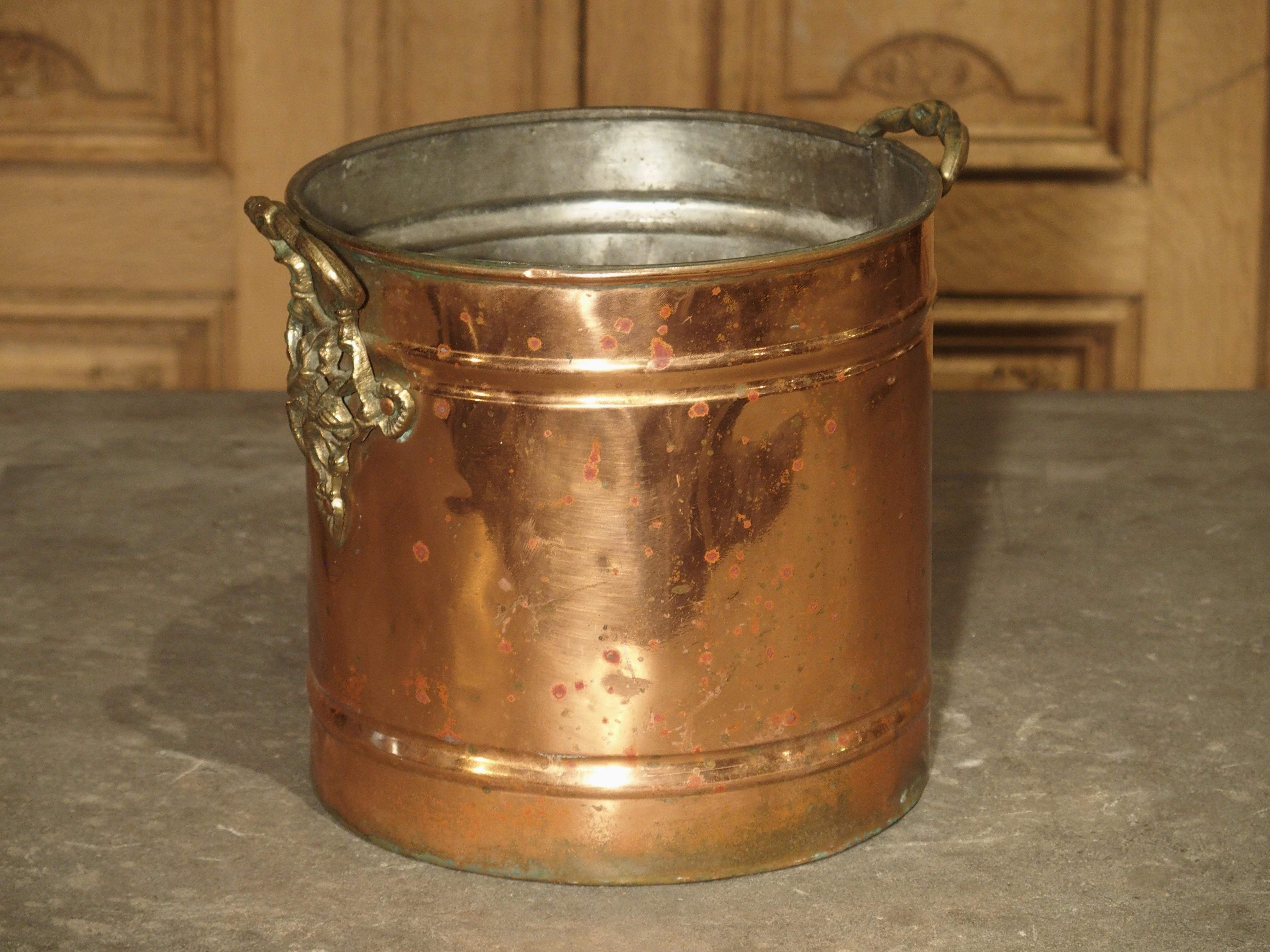 English Copper Wine Bucket with Brass Grape Leaf Handles 6
