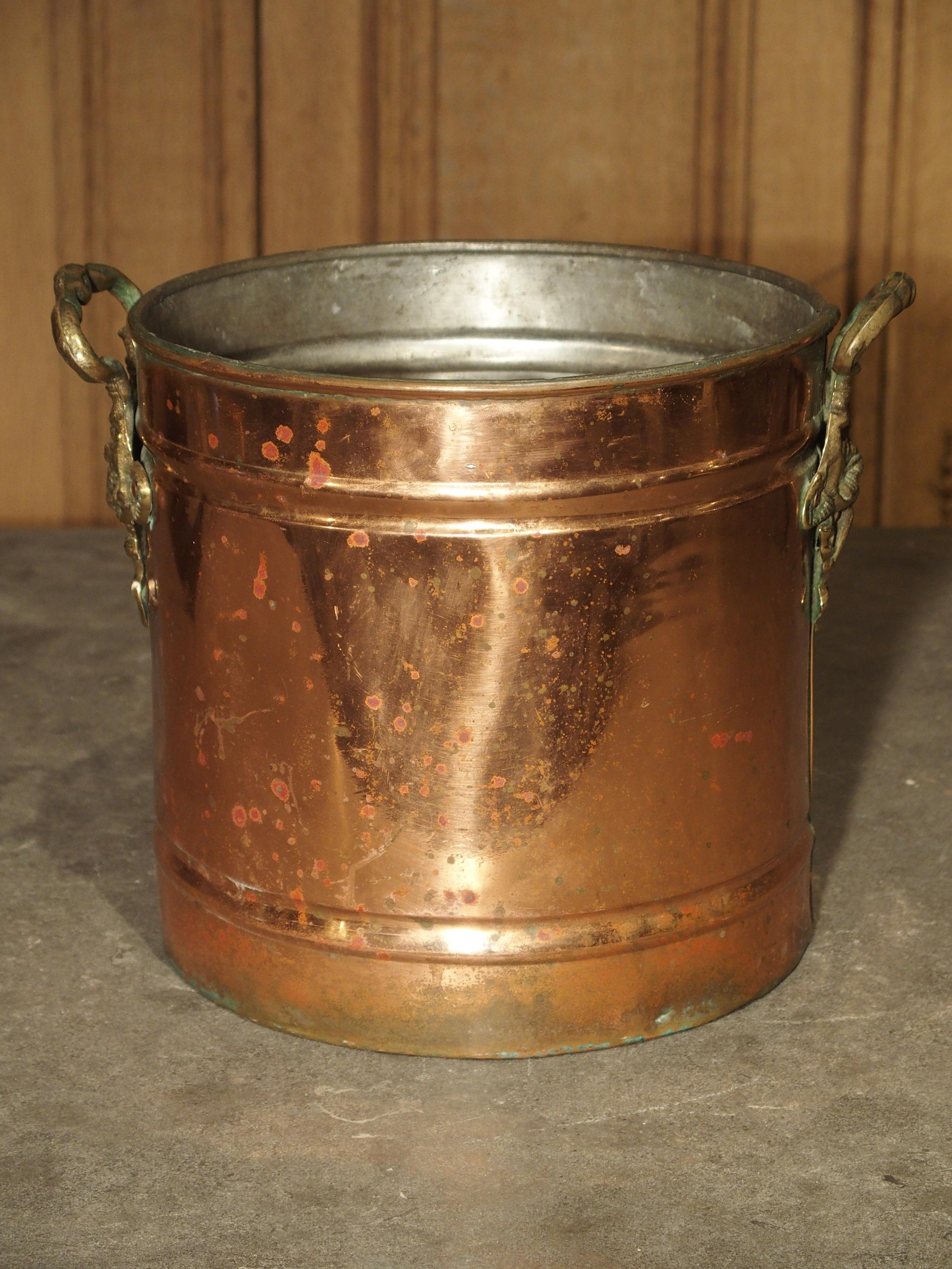 English Copper Wine Bucket with Brass Grape Leaf Handles 1