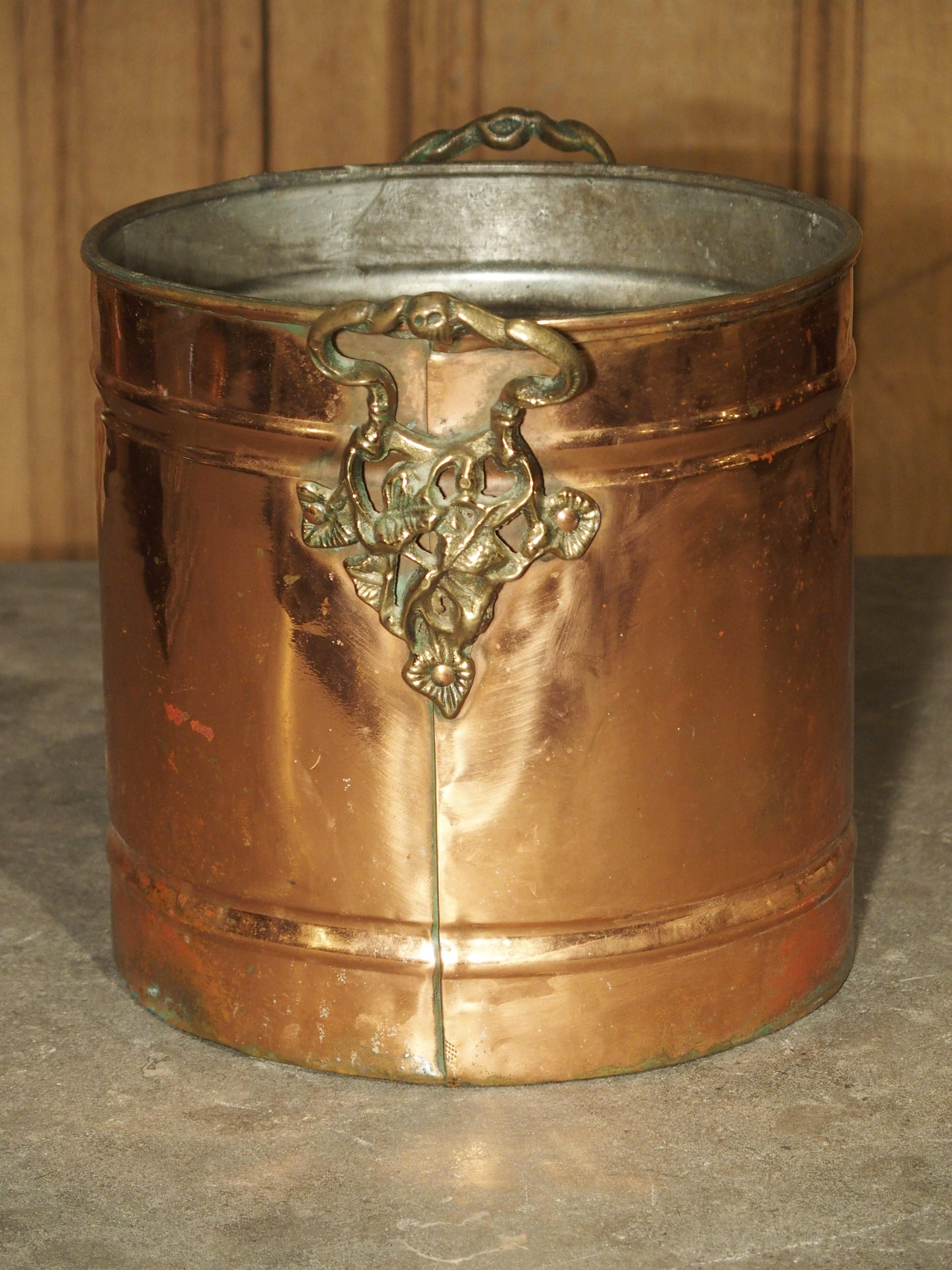 English Copper Wine Bucket with Brass Grape Leaf Handles 3