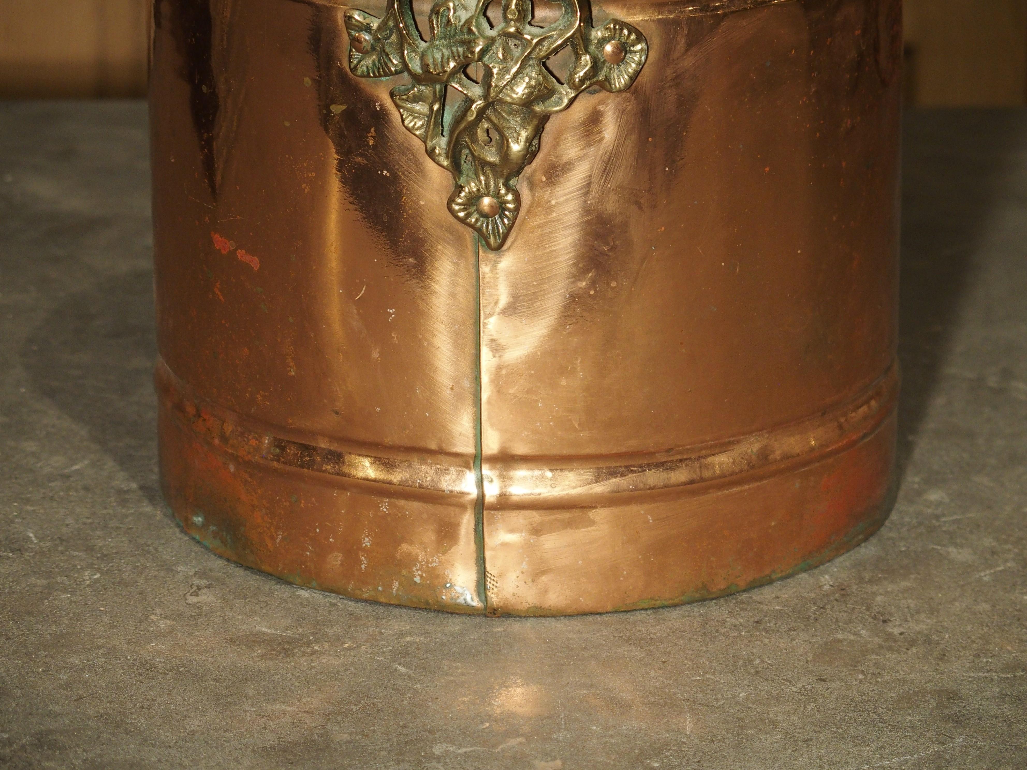 English Copper Wine Bucket with Brass Grape Leaf Handles 4