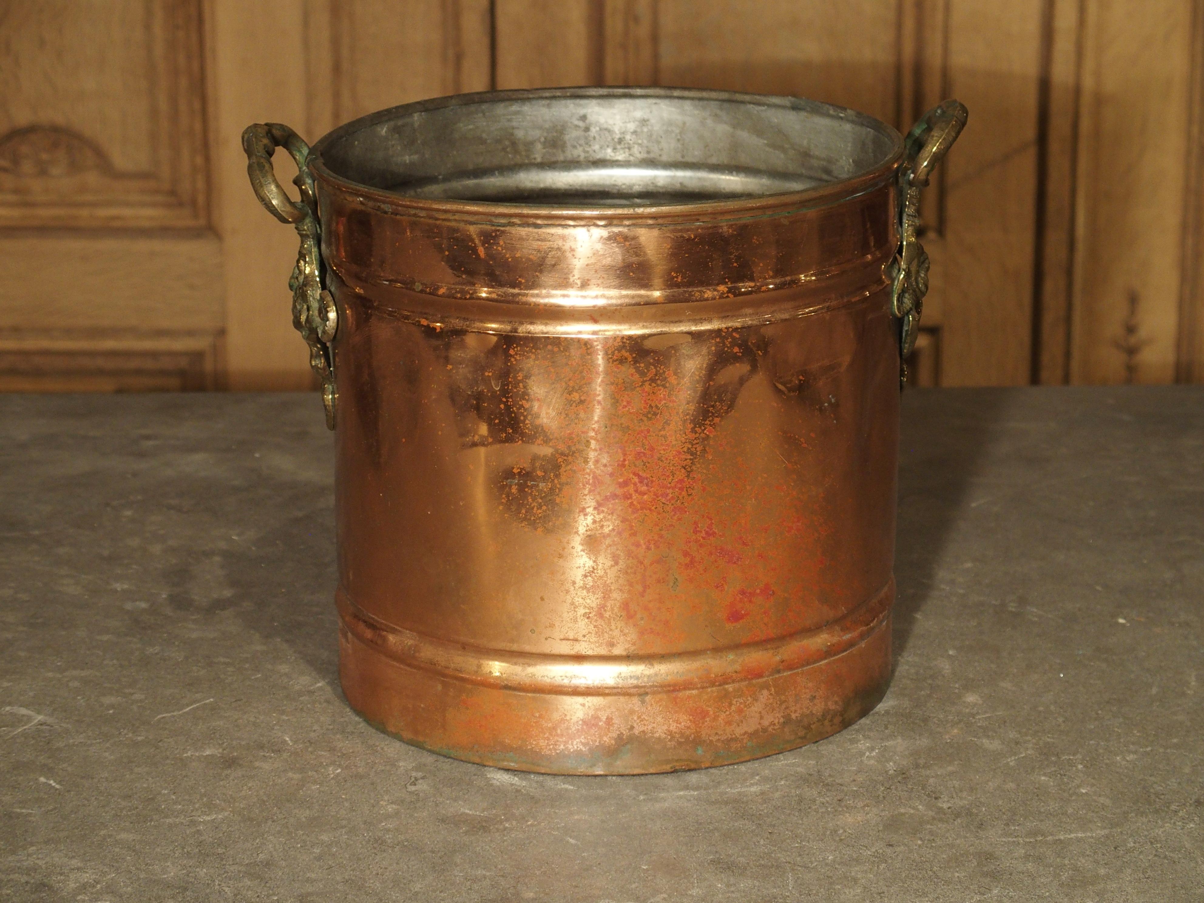 English Copper Wine Bucket with Brass Grape Leaf Handles 5