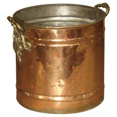 English Copper Wine Bucket with Brass Grape Leaf Handles