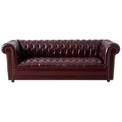 English Cordovan Tufted Leather Chesterfield Sofa