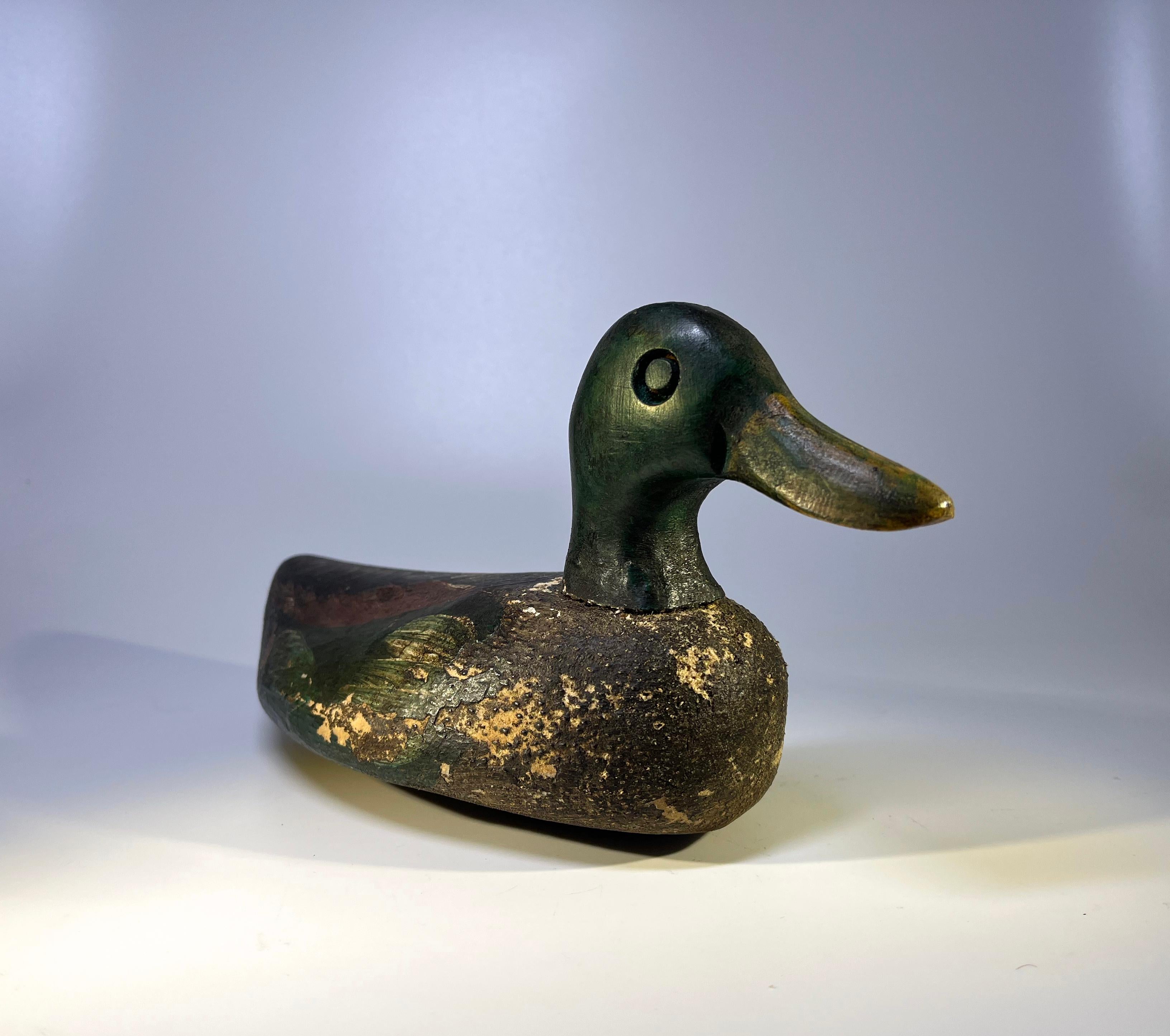 Early Victorian English Cork Antique Mallard Decoy, Excellent Original Paint Early 20th Century For Sale