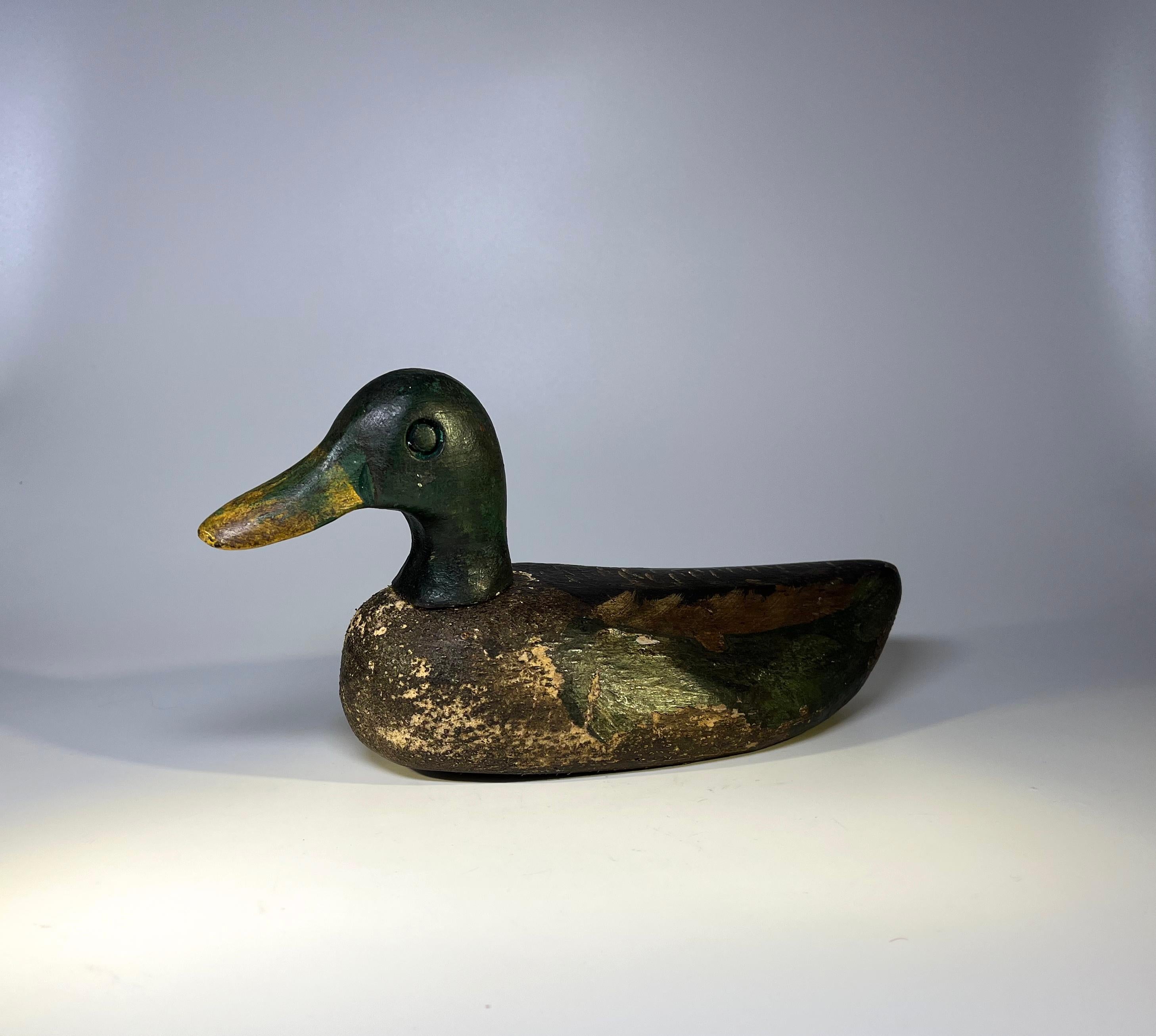 Hand-Carved English Cork Antique Mallard Decoy Duck, Original Paint Early 20th Century For Sale
