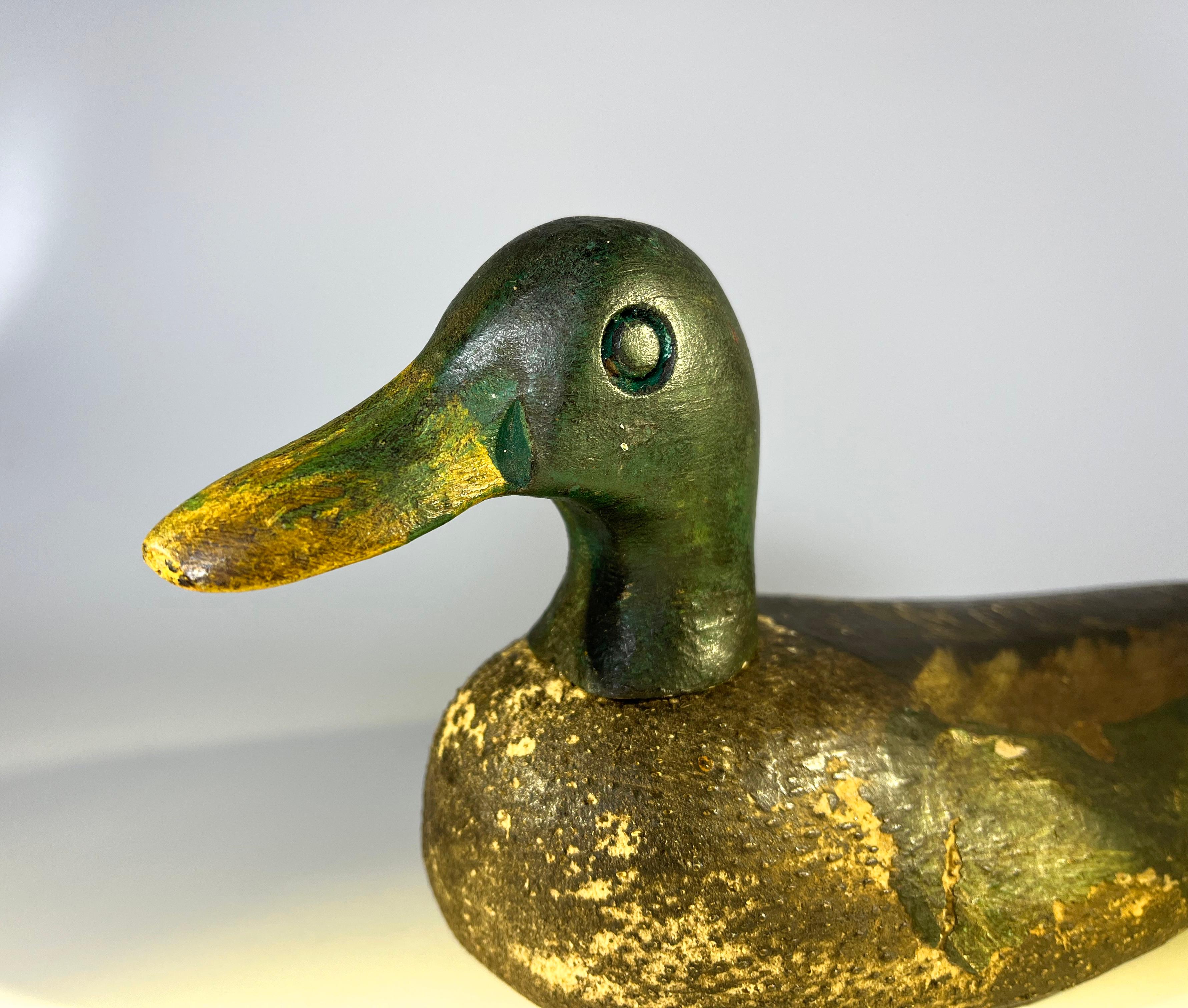 English Cork Antique Mallard Decoy Duck, Original Paint Early 20th Century In Good Condition For Sale In Rothley, Leicestershire
