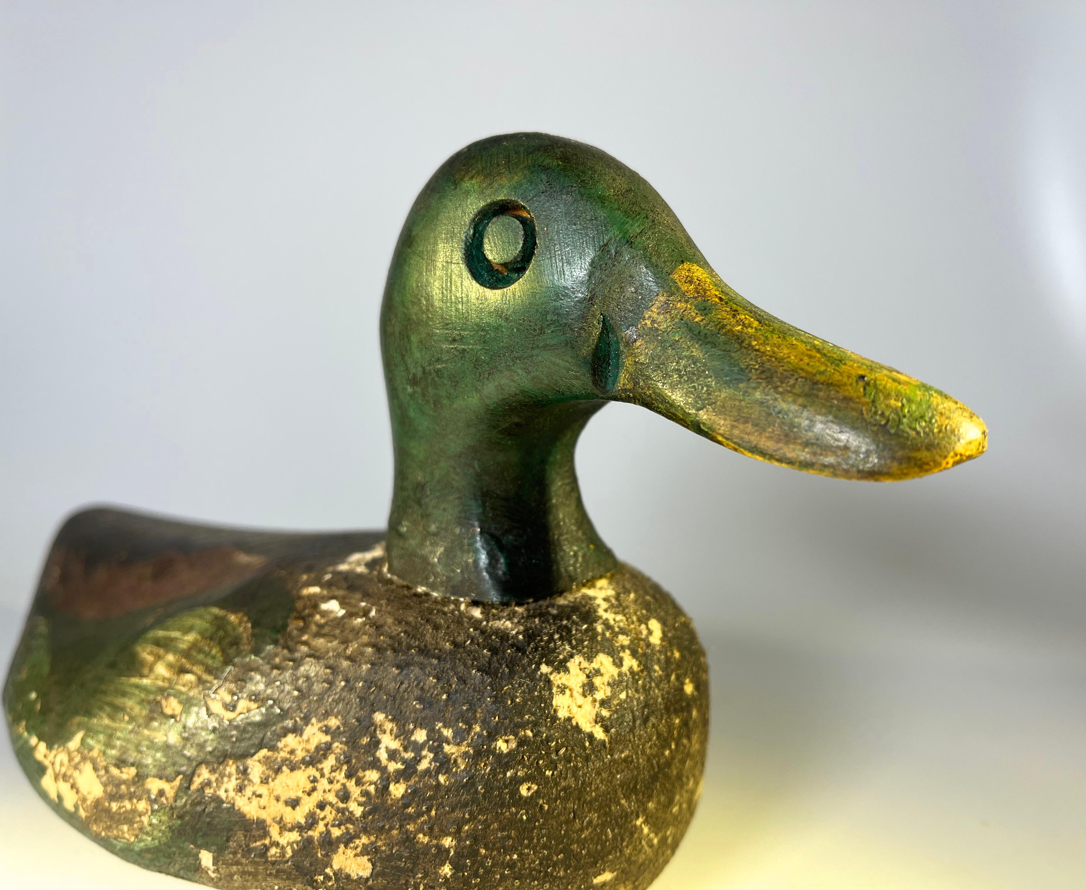 English Cork Antique Mallard Decoy Duck, Original Paint Early 20th Century For Sale 1