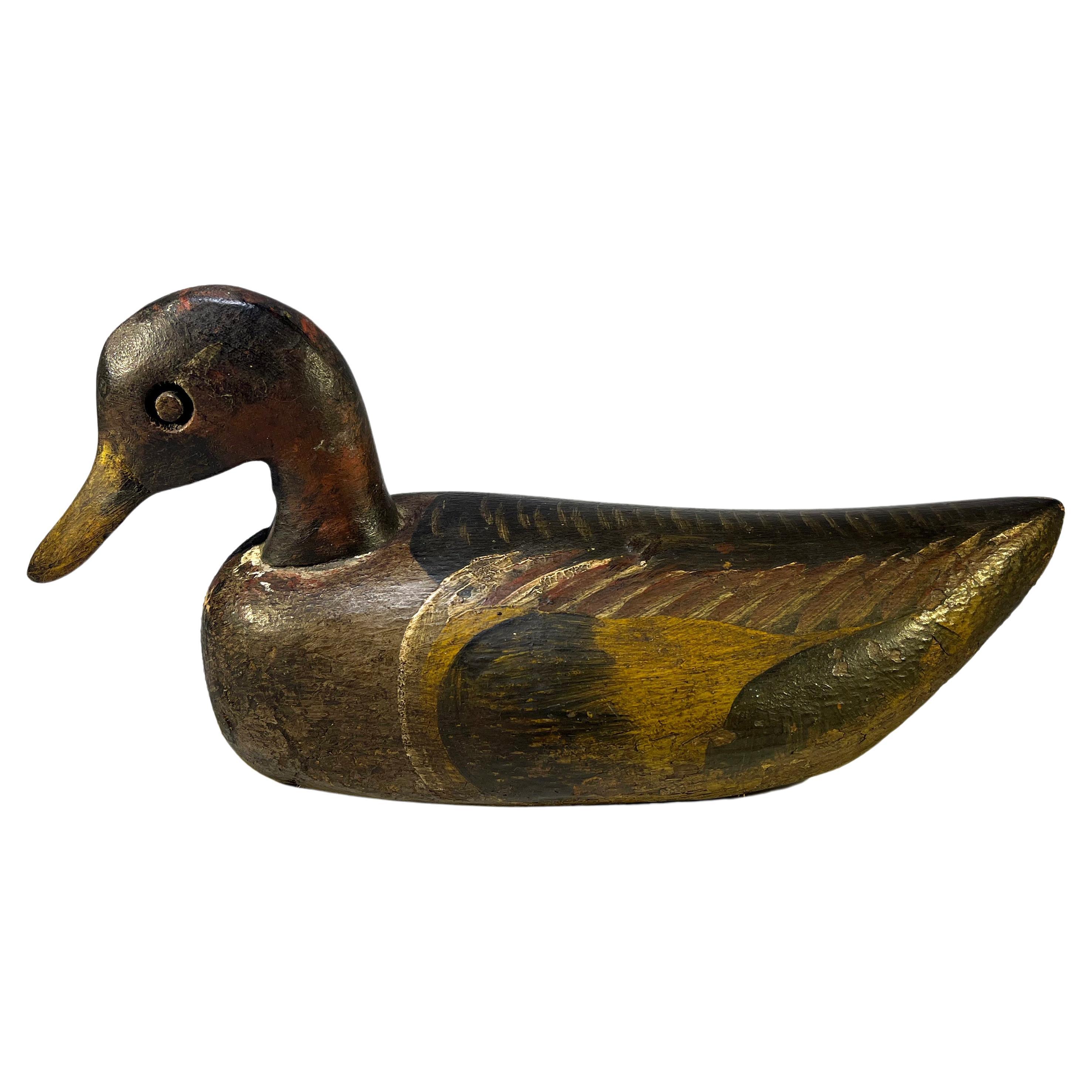 English Cork Waterfowl Decoy Duck, Hand Painted Antique, Early 20th Century For Sale